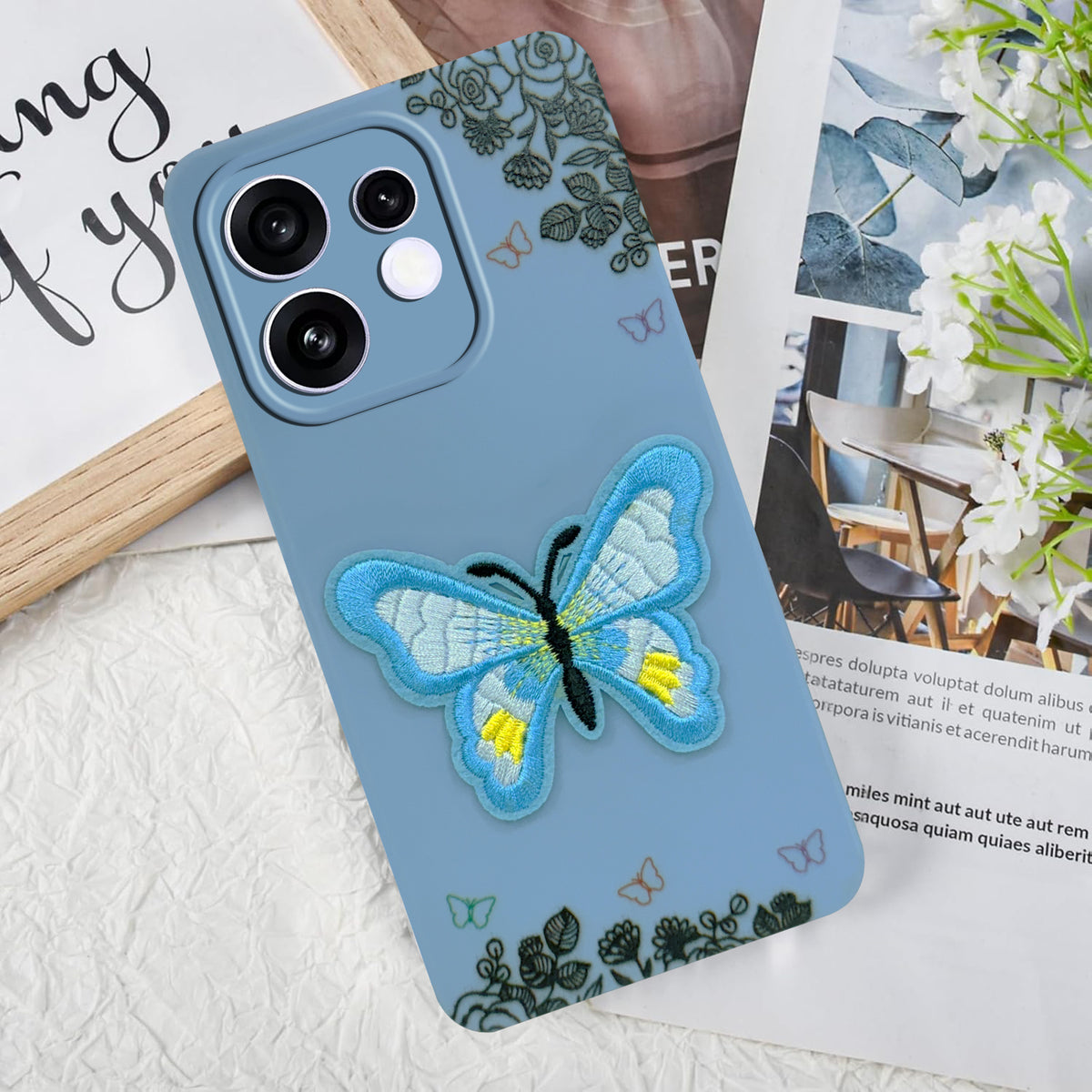 For Oppo Reno 16 Back Cover Case (Soft Butterfly Embroidery | Women Teen Girls | Camera Protection| Matte Silicone)