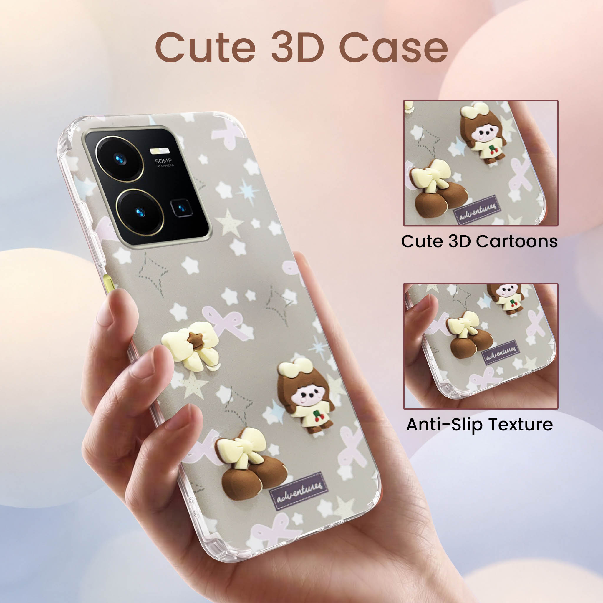For Vivo Y35 Back Cover Case (3D Cute Cartoons | Hard Back Side Soft | Matte Premium Finish | HD Printing)