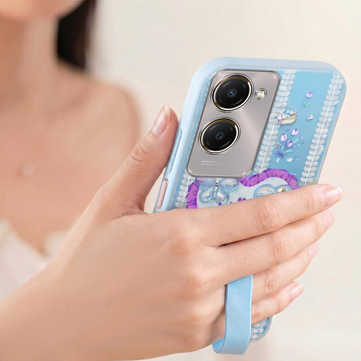 For Vivo Y28s 5G | Vivo T3 Lite 5G Back Cover Case (3D Cute Heart Strap Holder | Camera Protection | Designer Girls Print)