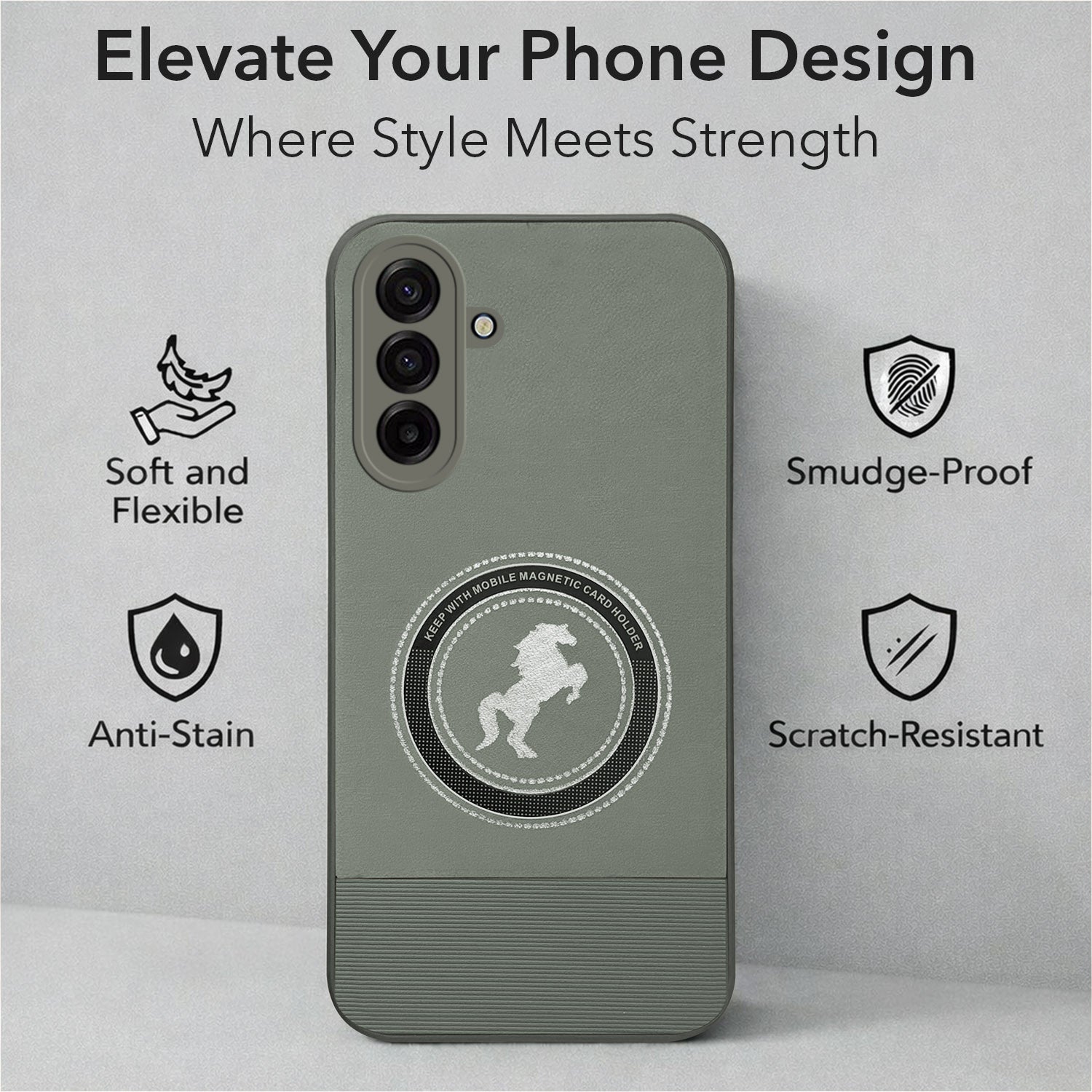 For Samsung Galaxy A17 | Samsung F17 | Samsung M17 5G Back Cover Case PU Leather Finish  (Professional Minimalist Texture | MagSafe Compatile | Camera Protection | Sleek Sober Formal)