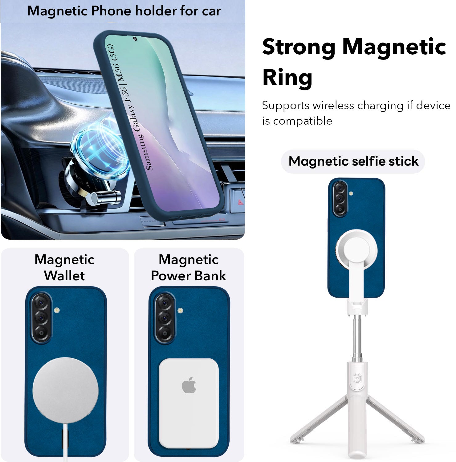 For Samsung Galaxy M56 | Samsung Galaxy F56 Back Cover Case Leather Finish (MagSafe Compatible Wireless Charging | Soft Touch | Camera Bump Protection)