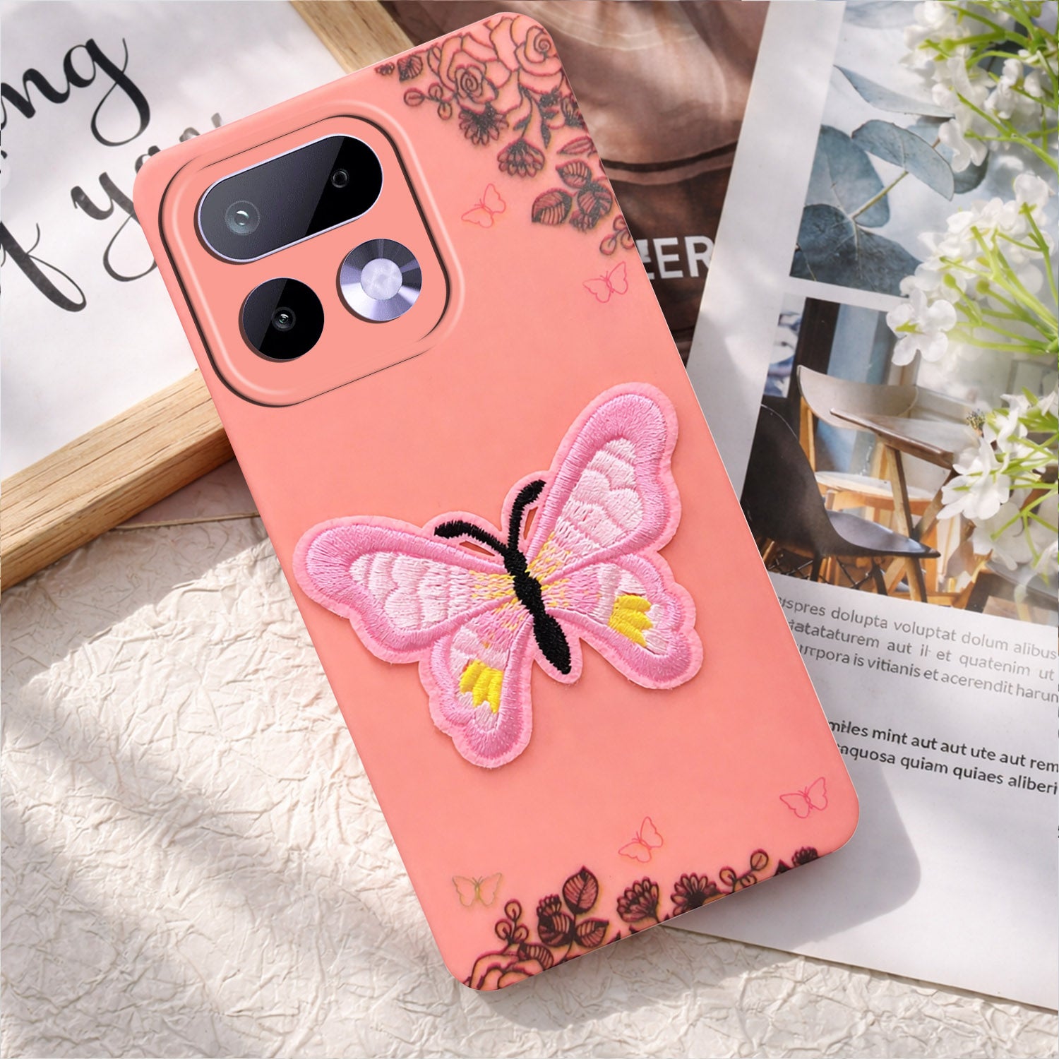 For Realme 16 Pro Back Cover Case (Soft Butterfly Embroidery | Women Teen Girls | Camera Protection| Matte Silicone)