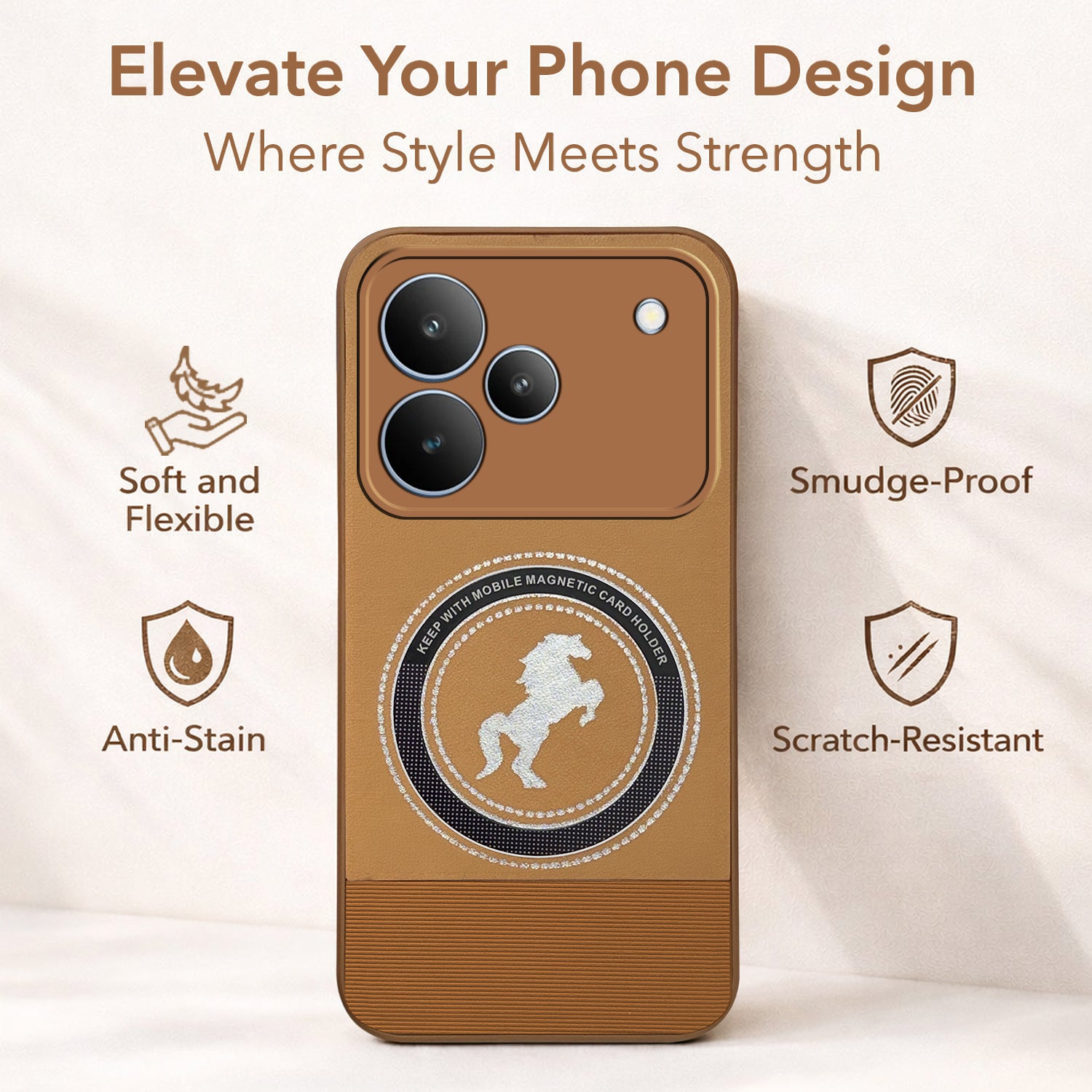 For Realme P4 Back Cover Case PU Leather Finish (Professional Minimalist Texture | MagSafe Compatile | Camera Protection | Sleek Sober Formal)