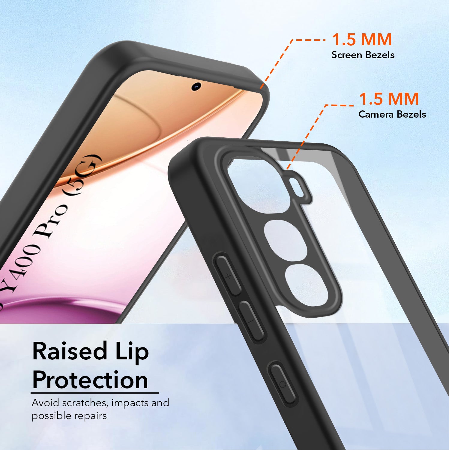 For Vivo Y400 Pro Combo with Back Cover and 9H Tempered Glass (Lifetime Anti-Yellow | Crystal Clear Shockproof | Oleophobic Coating Screen Glass)