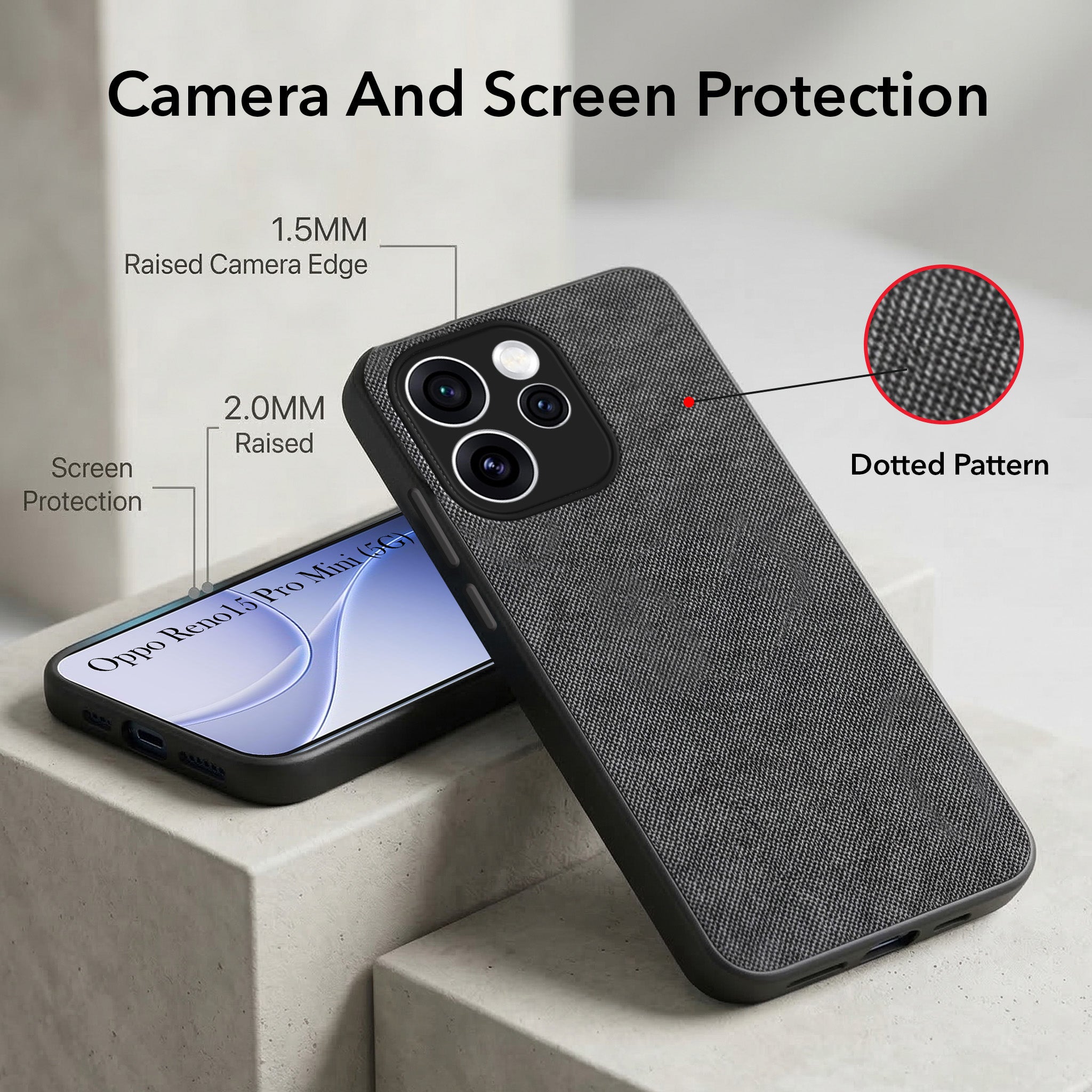For Oppo Reno15 Pro Mini 5G | Oppo Reno 15 Pro Mini 5G Combo (Textured Grip Design | Micro-Fiber Cloth Inside | Oleophobic Coating Screen Glass)