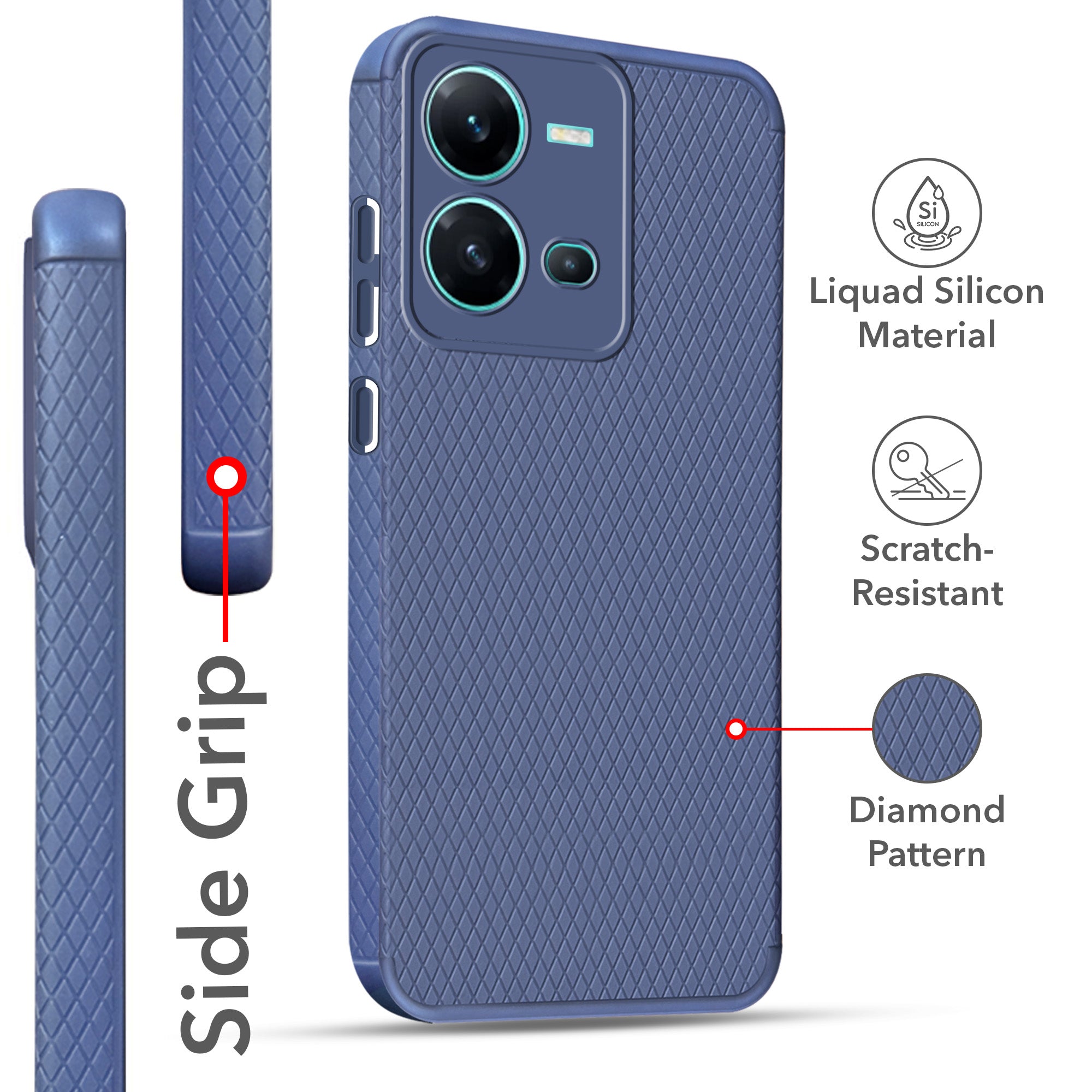 For Vivo V25 5G Back Cover Case (Liquid Silicone | Side Grip | Camera Protection)