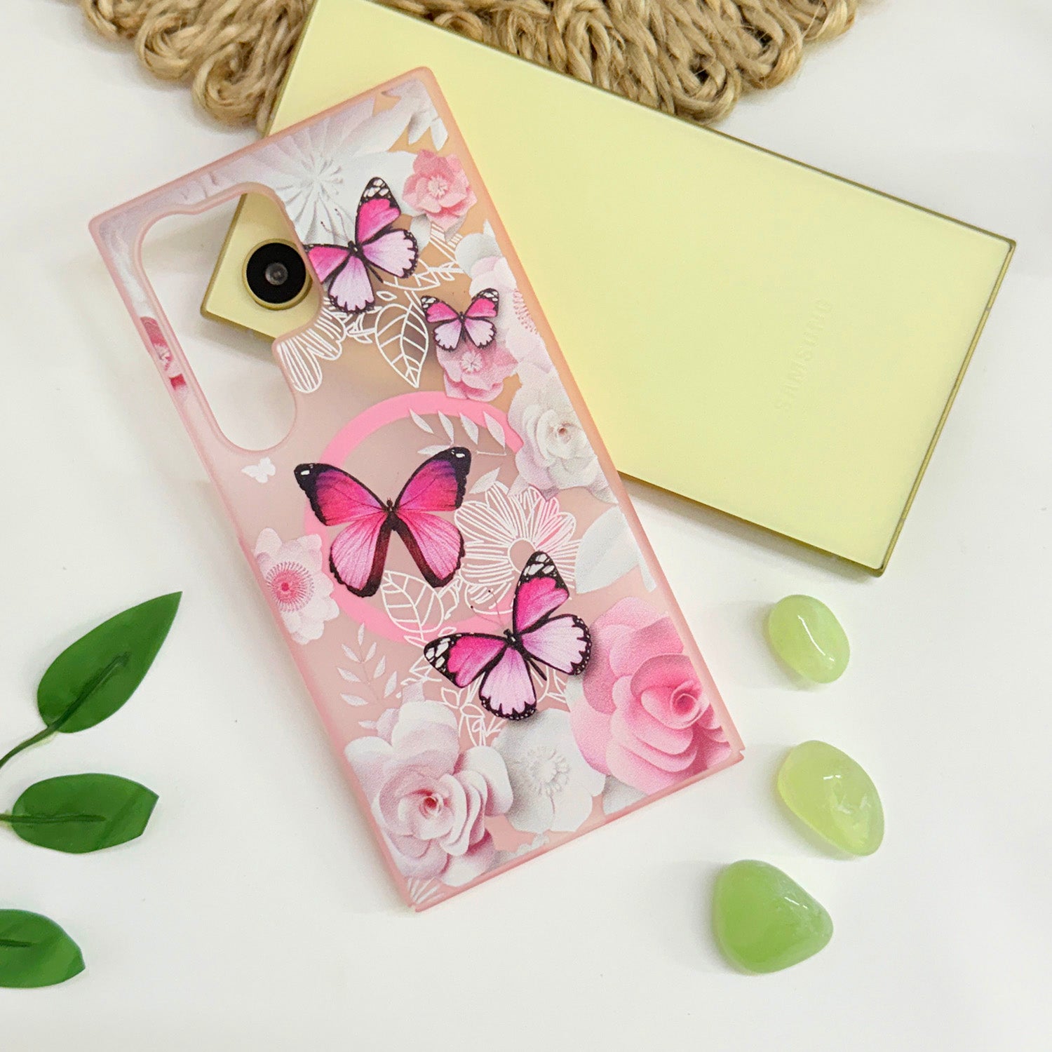 For Samsung Galaxy S24 Ultra Back Cover Case (Cute Floral Design | Flower Print for Girls | MagSafe Compatible Wireless Charging)