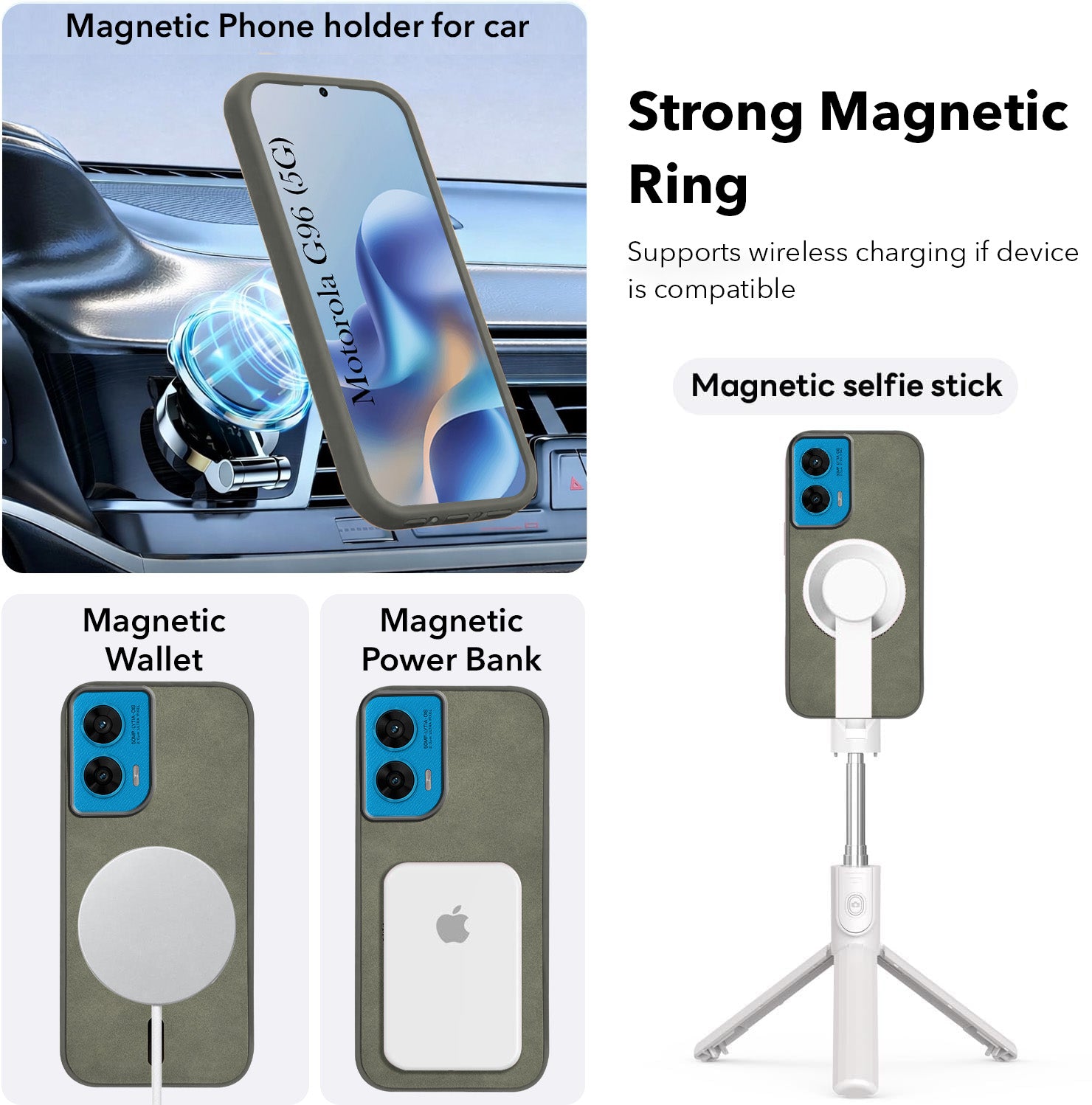 For Motorola Moto G96 Back Cover Case Leather Finish (MagSafe Compatible Wireless Charging | Soft Touch | Camera Bump Protection)