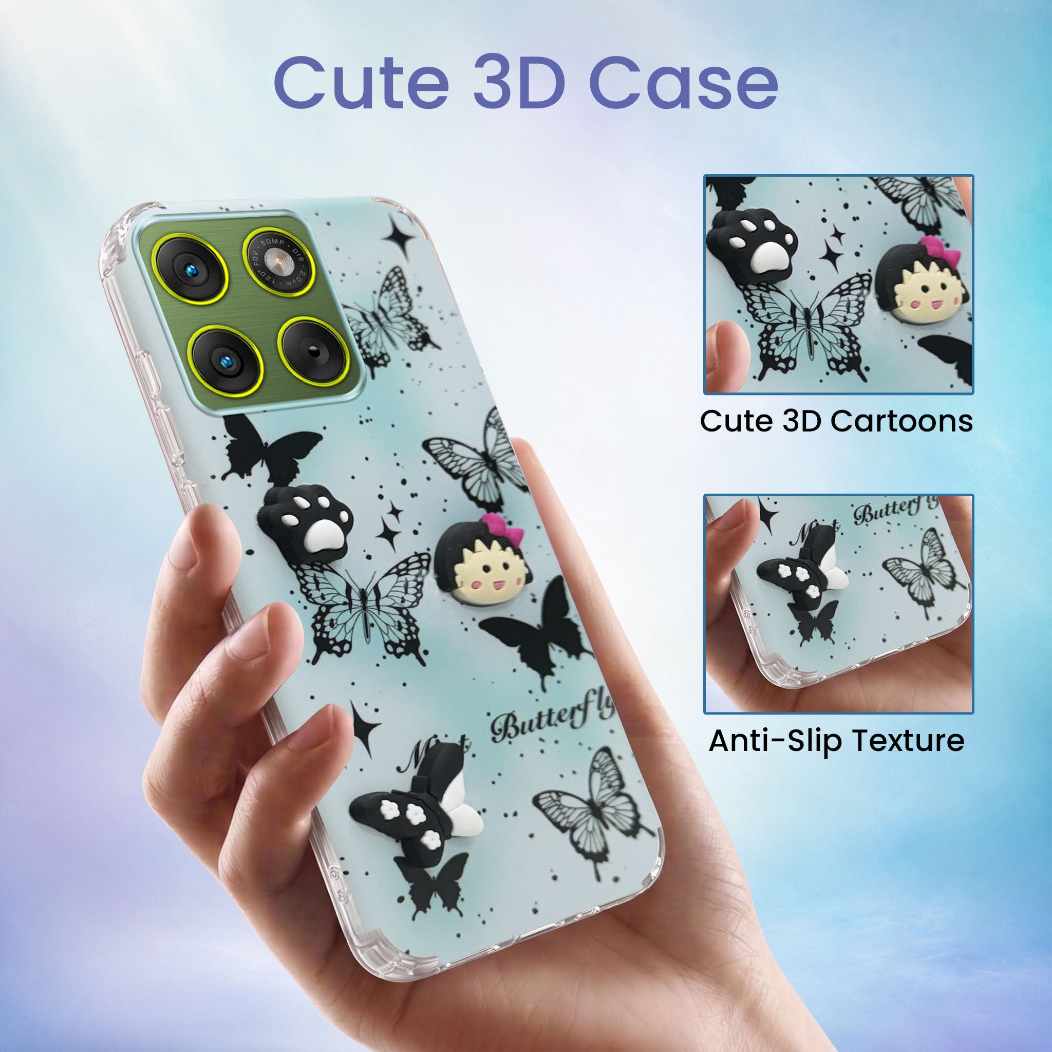 For Motorola Moto Edge 70 Back Cover Case (3D Cute Cartoons | Hard Back Side Soft | Matte Premium Finish | HD Printing)