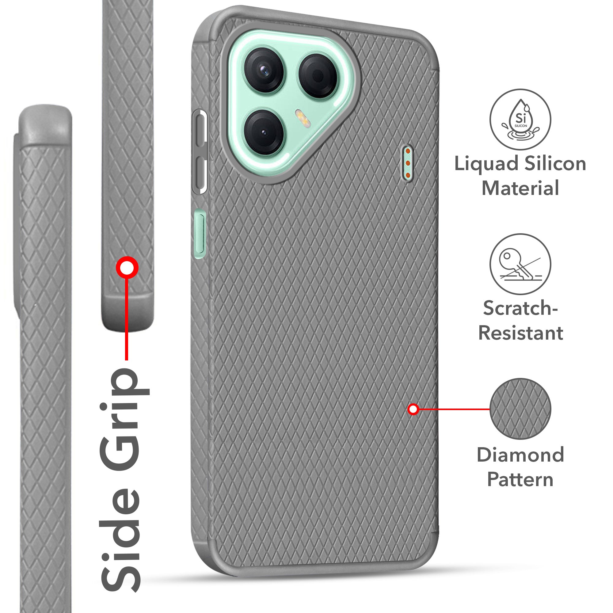 For Tecno Pova 7 5G Back Cover Case (Liquid Silicone | Side Grip | Camera Protection)