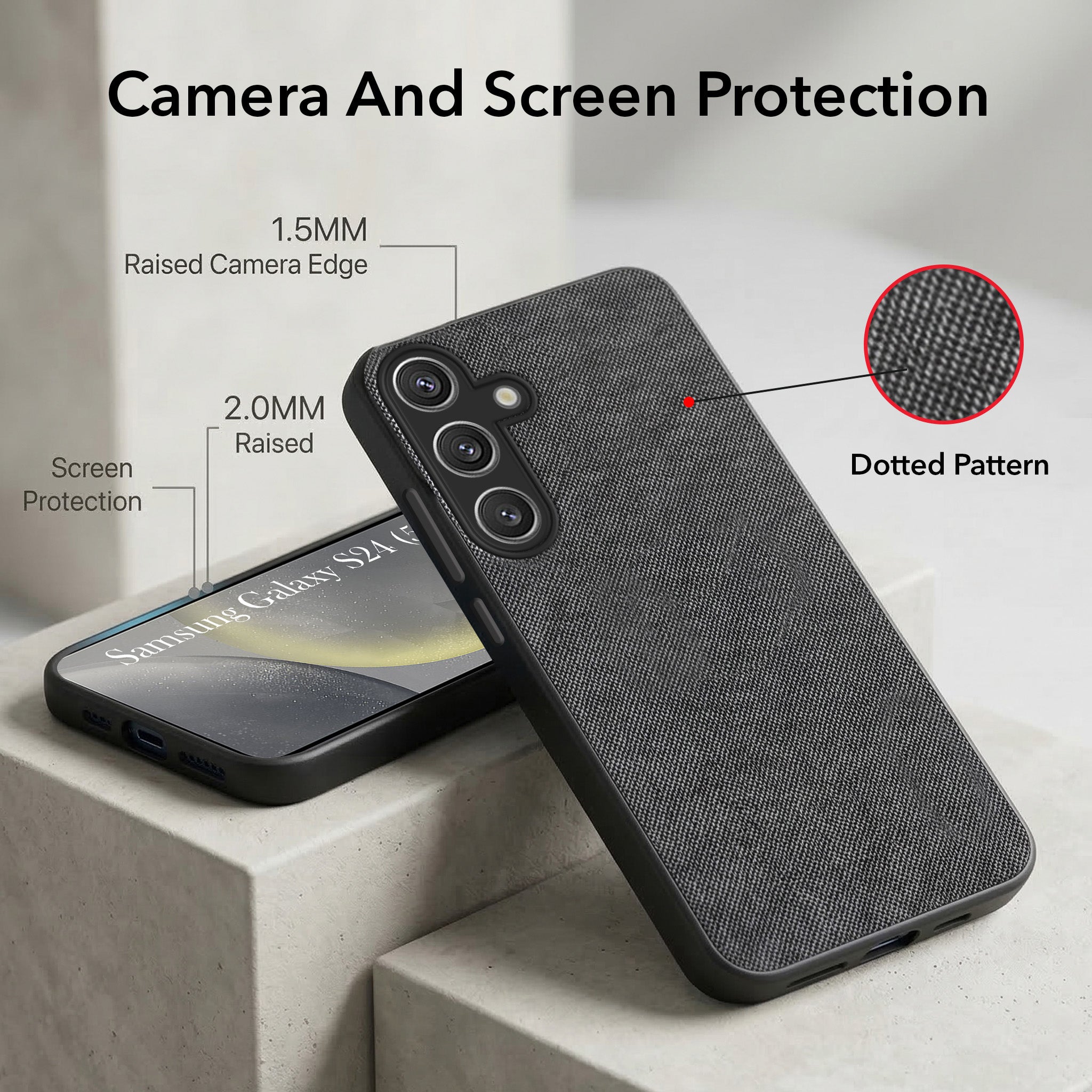 For Samsung Galaxy S24 Combo with Back Cover and 9H Tempered Glass (Textured Grip Design | Micro-Fiber Cloth Inside | Oleophobic Coating Screen Glass)