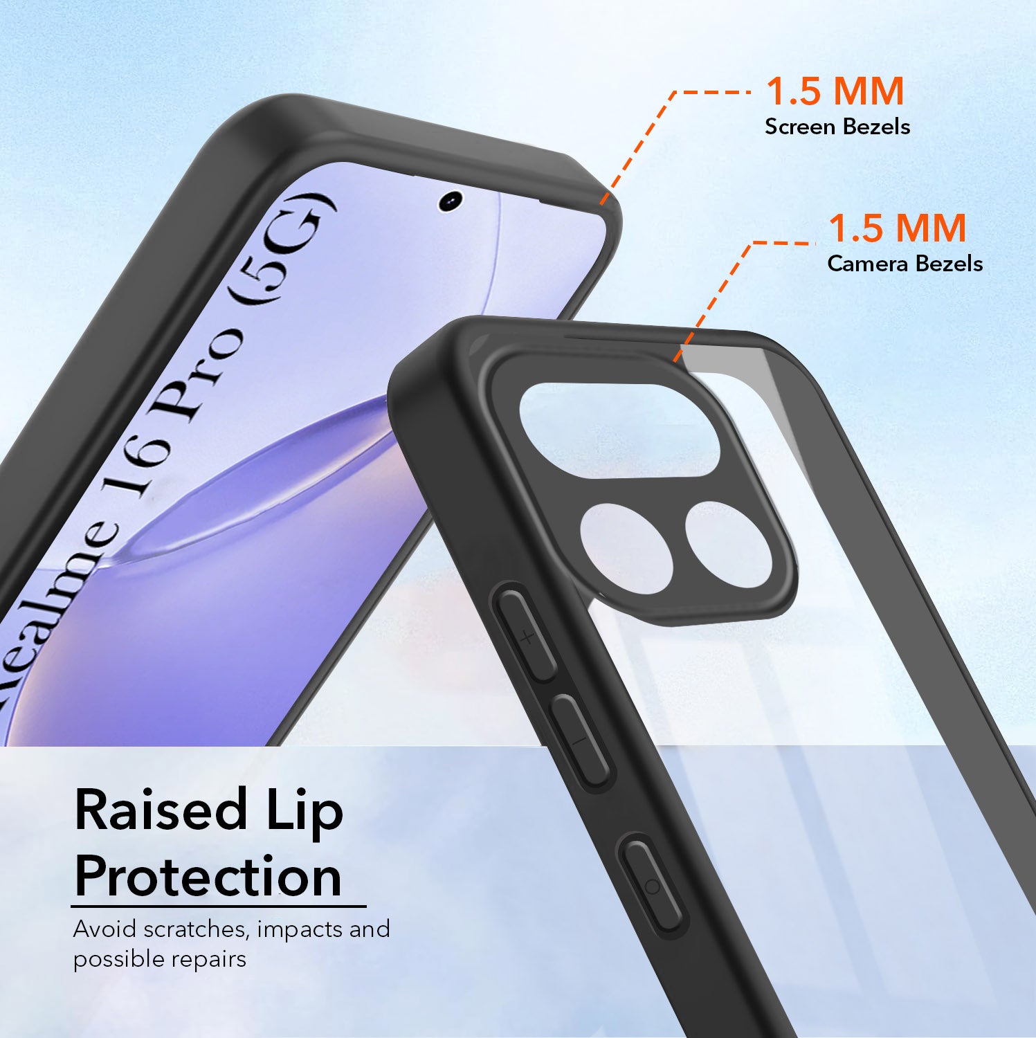 For Realme 16 Pro Combo with Back Cover and 9H Tempered Glass (Lifetime Anti-Yellow | Crystal Clear Shockproof | Oleophobic Coating Screen Glass)