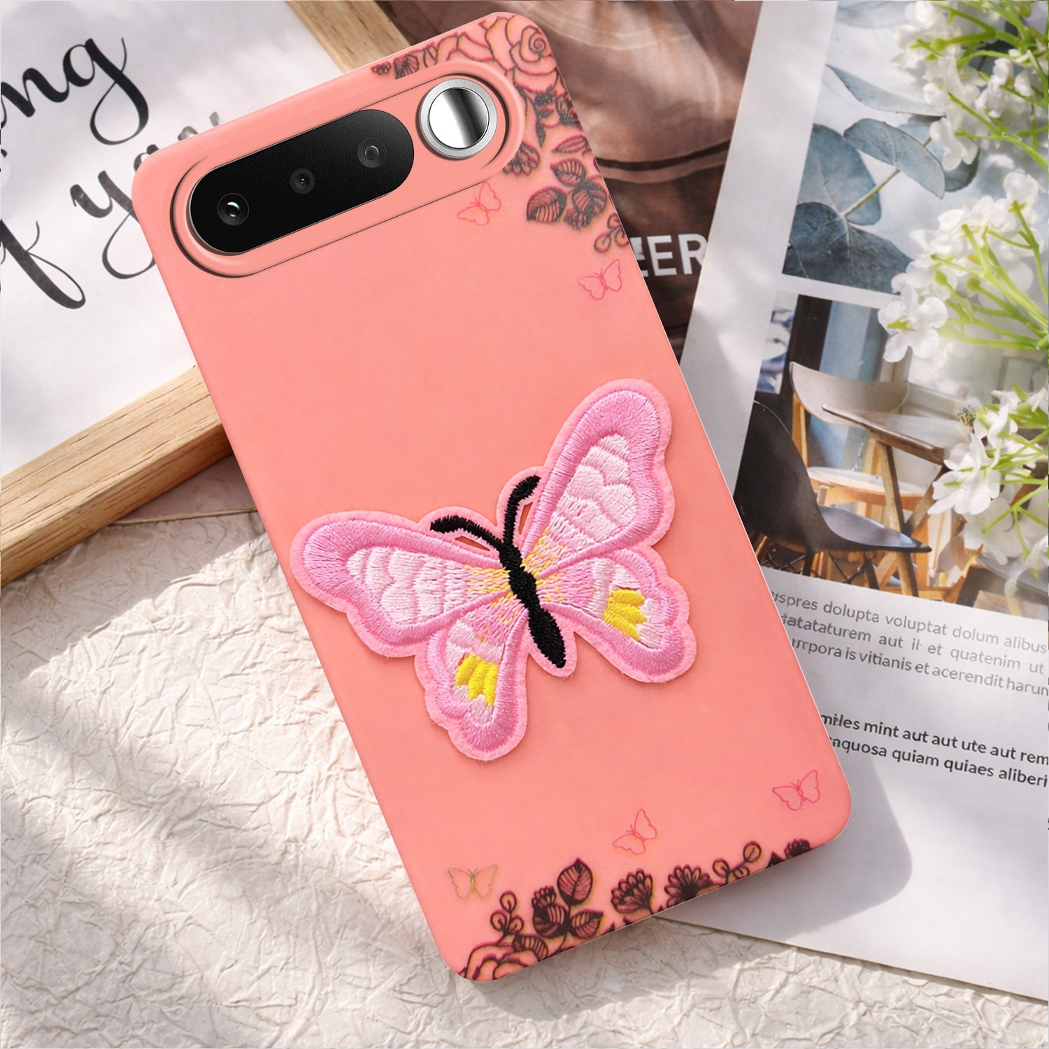 For Realme 16 Back Cover Case (Soft Butterfly Embroidery | Women Teen Girls | Camera Protection| Matte Silicone)