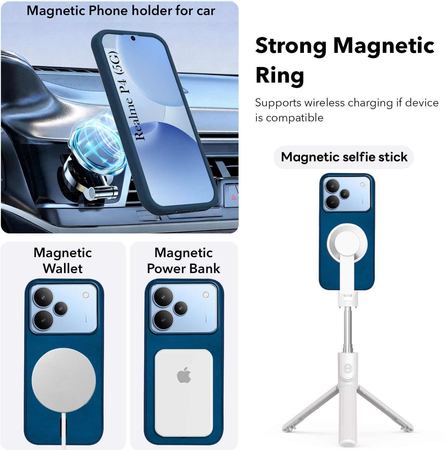 For Realme P4 Back Cover Case Leather Finish (MagSafe Compatible Wireless Charging | Soft Touch | Camera Bump Protection)
