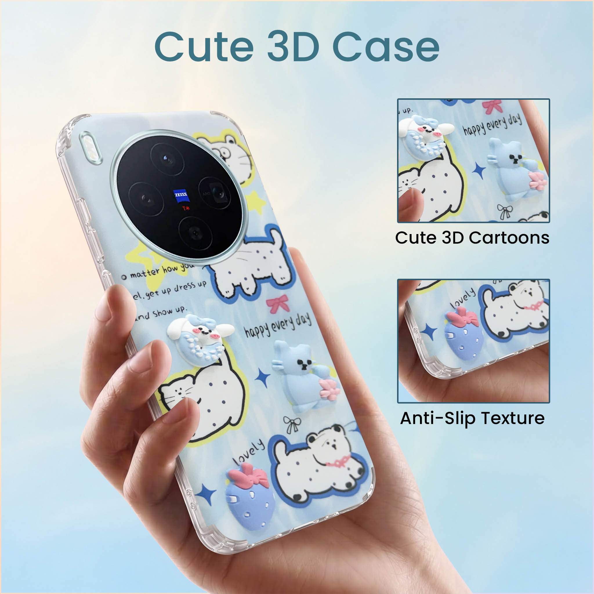 For Vivo X300 5G Back Cover Case (3D Cute Cartoons | Hard Back Side Soft | Matte Premium Finish | HD Printing)