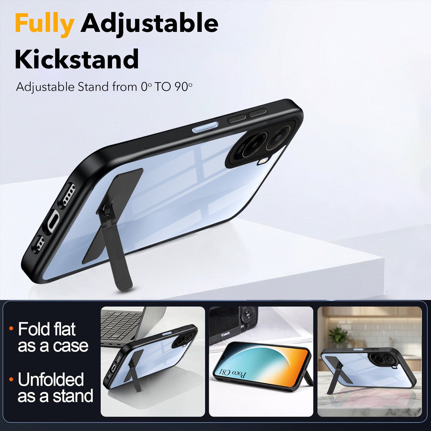 For Poco C81 5G Back Cover Case (Built-in Stand | Lifetime Anti Yellow | Kickstand Shockproof | Camera Protection | MagSafe Compatible)