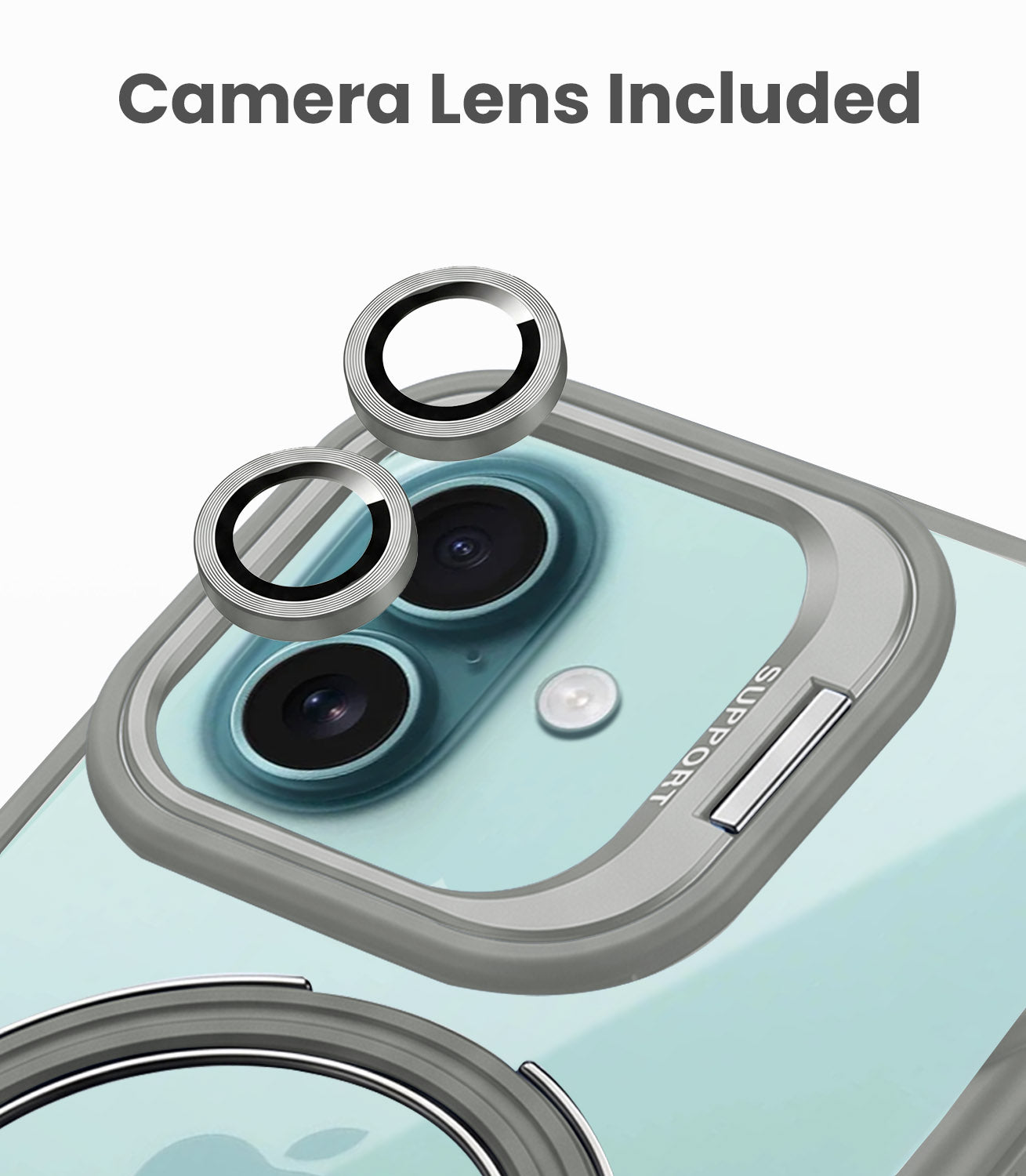 For Apple iPhone 16 Back Cover Case Crystal (Lifetime Anti Yellow | Magnetic Ring Stand | Camera Lens Protection | MagSafe Compatible)