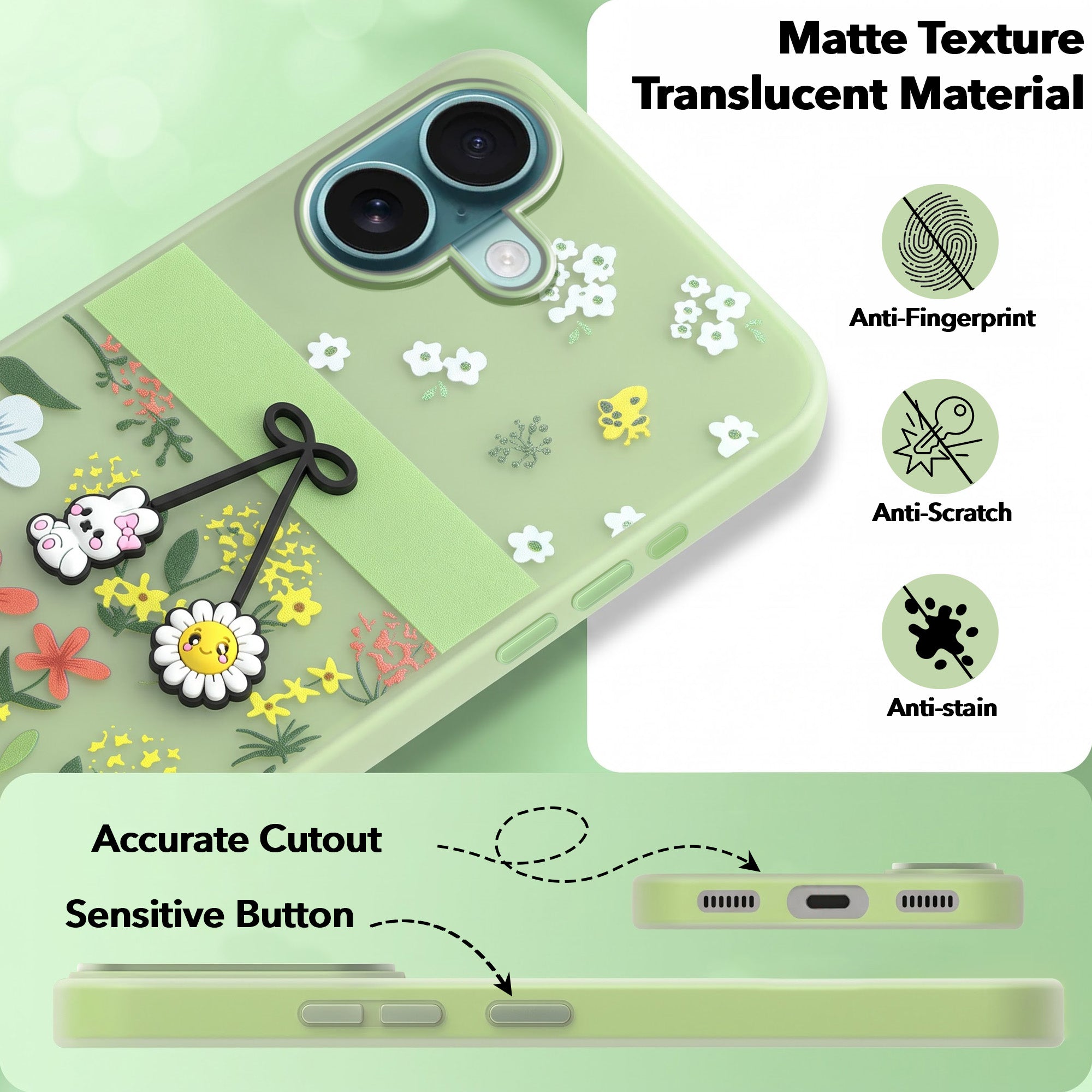 For Apple iPhone 16 Back Cover Case (3D Cute Cartoons | Hard Back Side Soft | Matte Premium Finish | HD Printing)