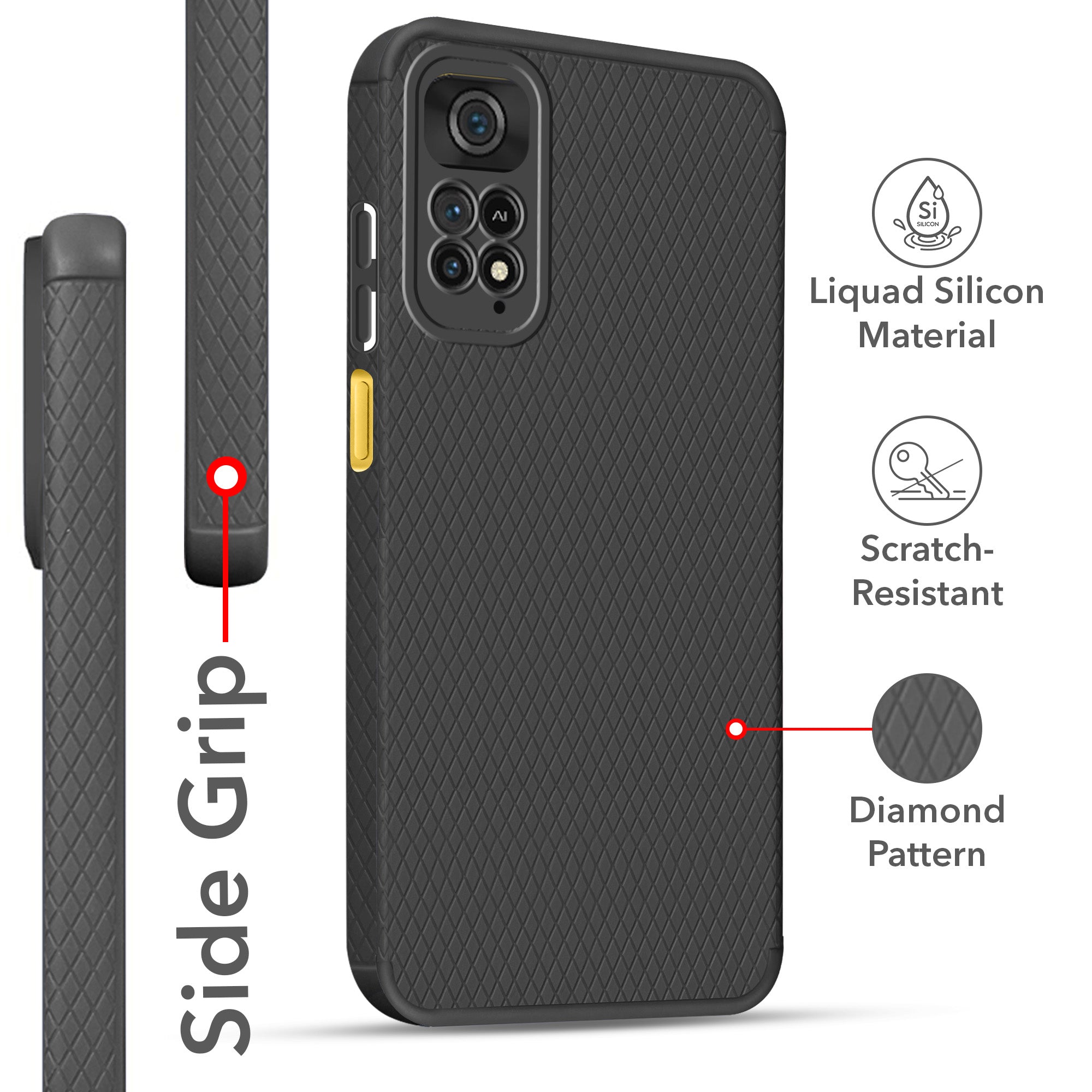 For Poco M4 Pro 4G Back Cover Case (Liquid Silicone | Side Grip | Camera Protection)