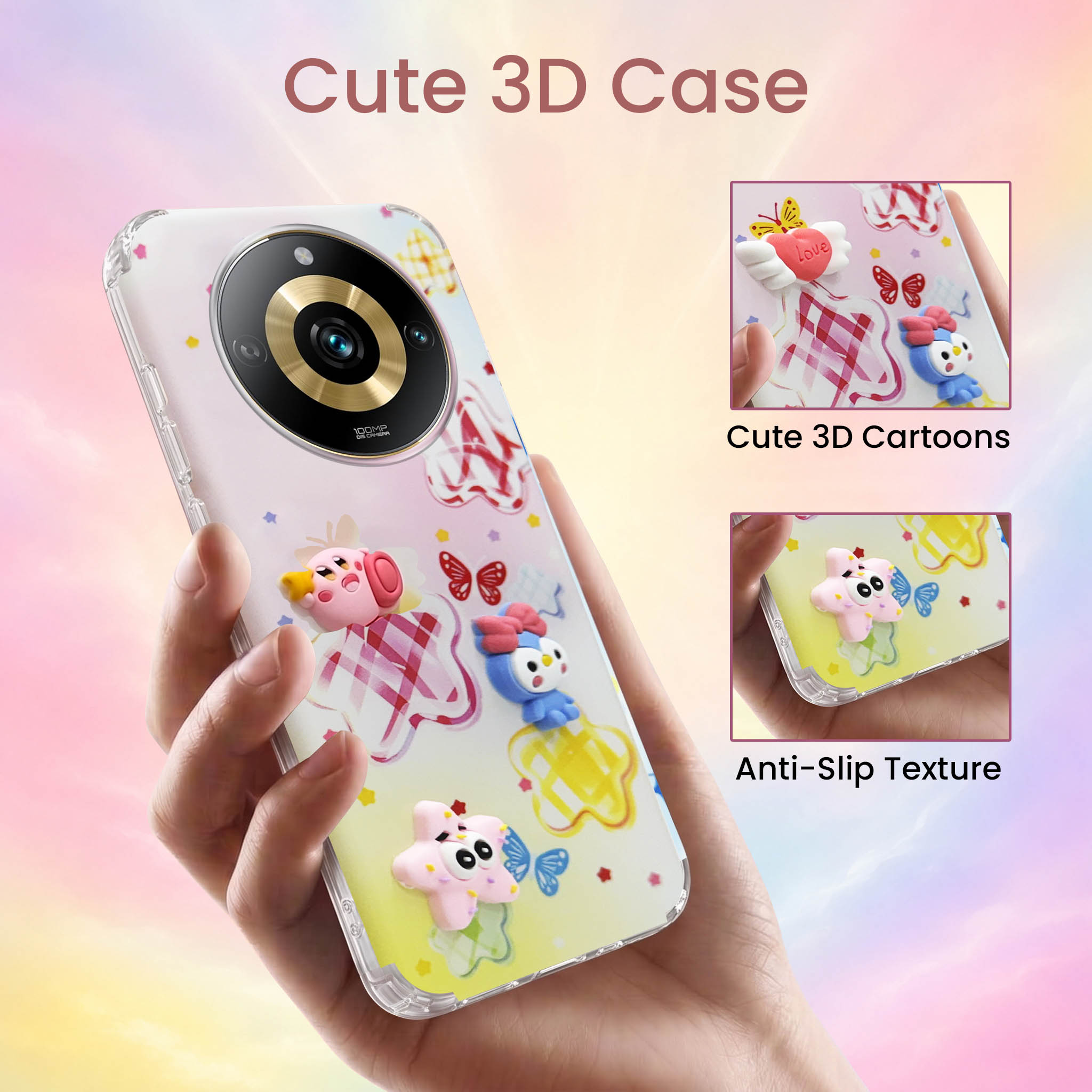 For Realme Narzo 60 Pro Back Cover Case (3D Cute Cartoons | Hard Back Side Soft | Matte Premium Finish | HD Printing)