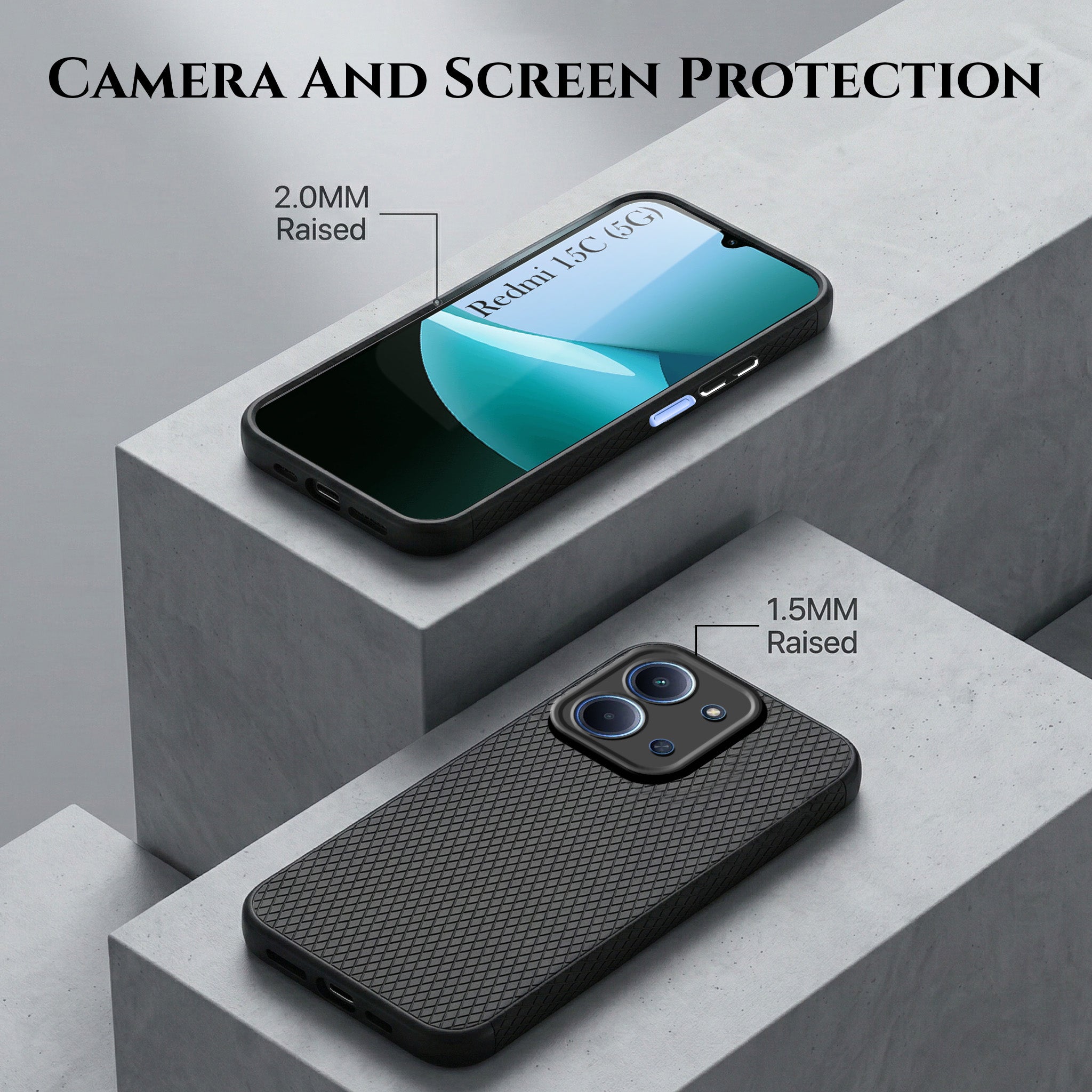 For Redmi 15C Combo with Back Cover and 9H Tempered Glass (Liquid Silicone | Camera Protection | Oleophobic Coating Screen Glass)