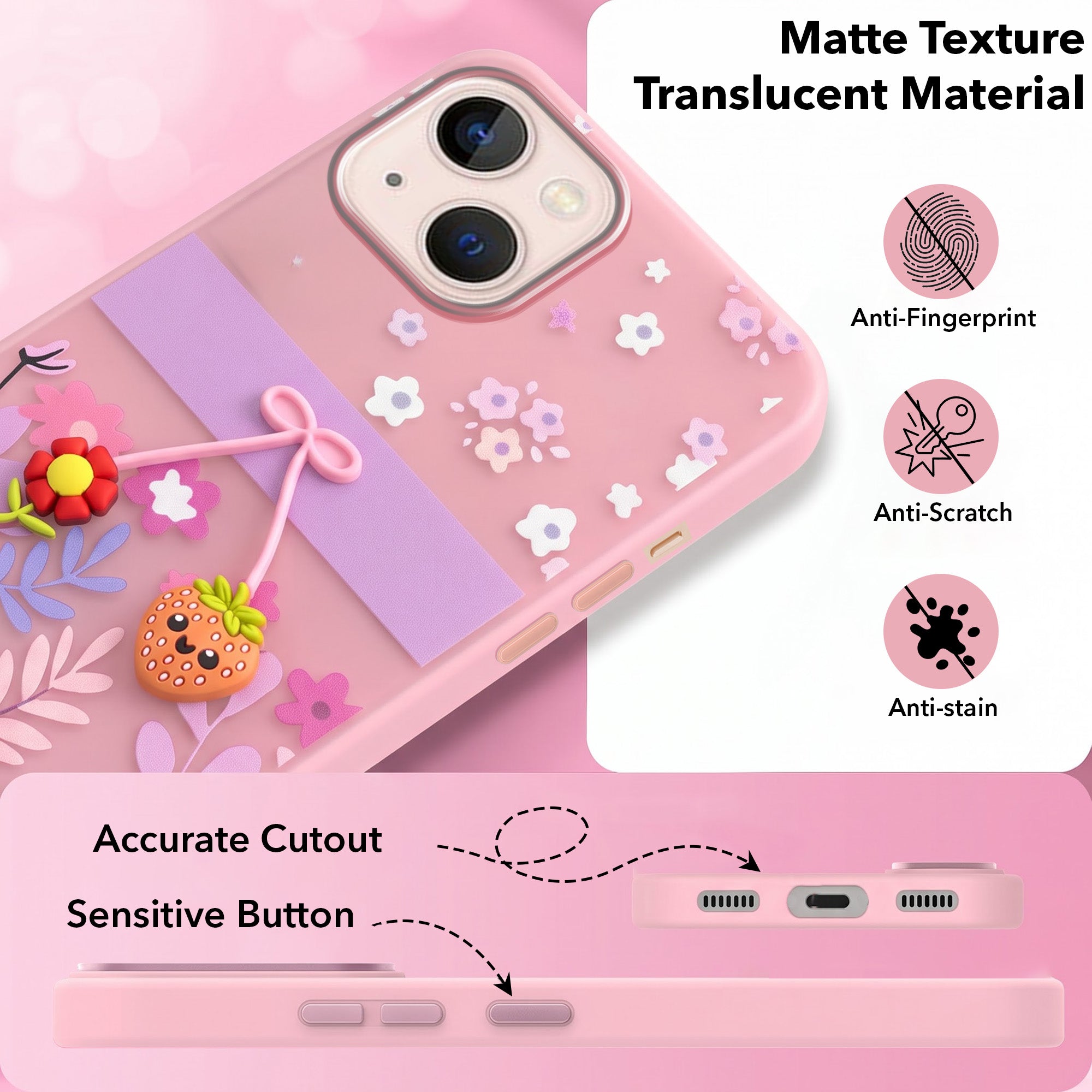 For Apple iPhone 13 Back Cover Case (3D Cute Cartoons | Hard Back Side Soft | Matte Premium Finish | HD Printing)