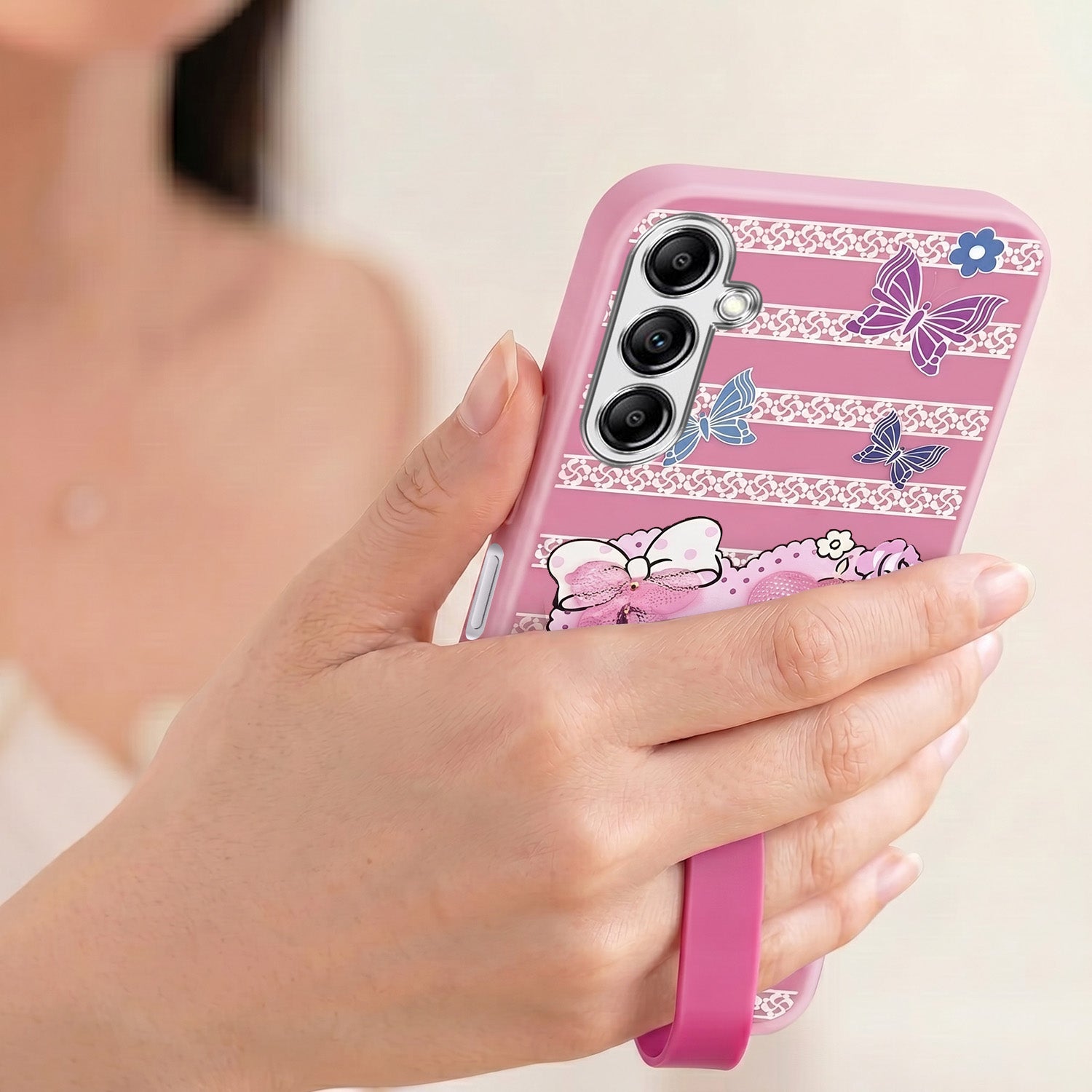 For Samsung Galaxy A14 4G | 5G Back Cover Case (3D Cute Heart Strap Holder | Camera Protection | Designer Girls Print)