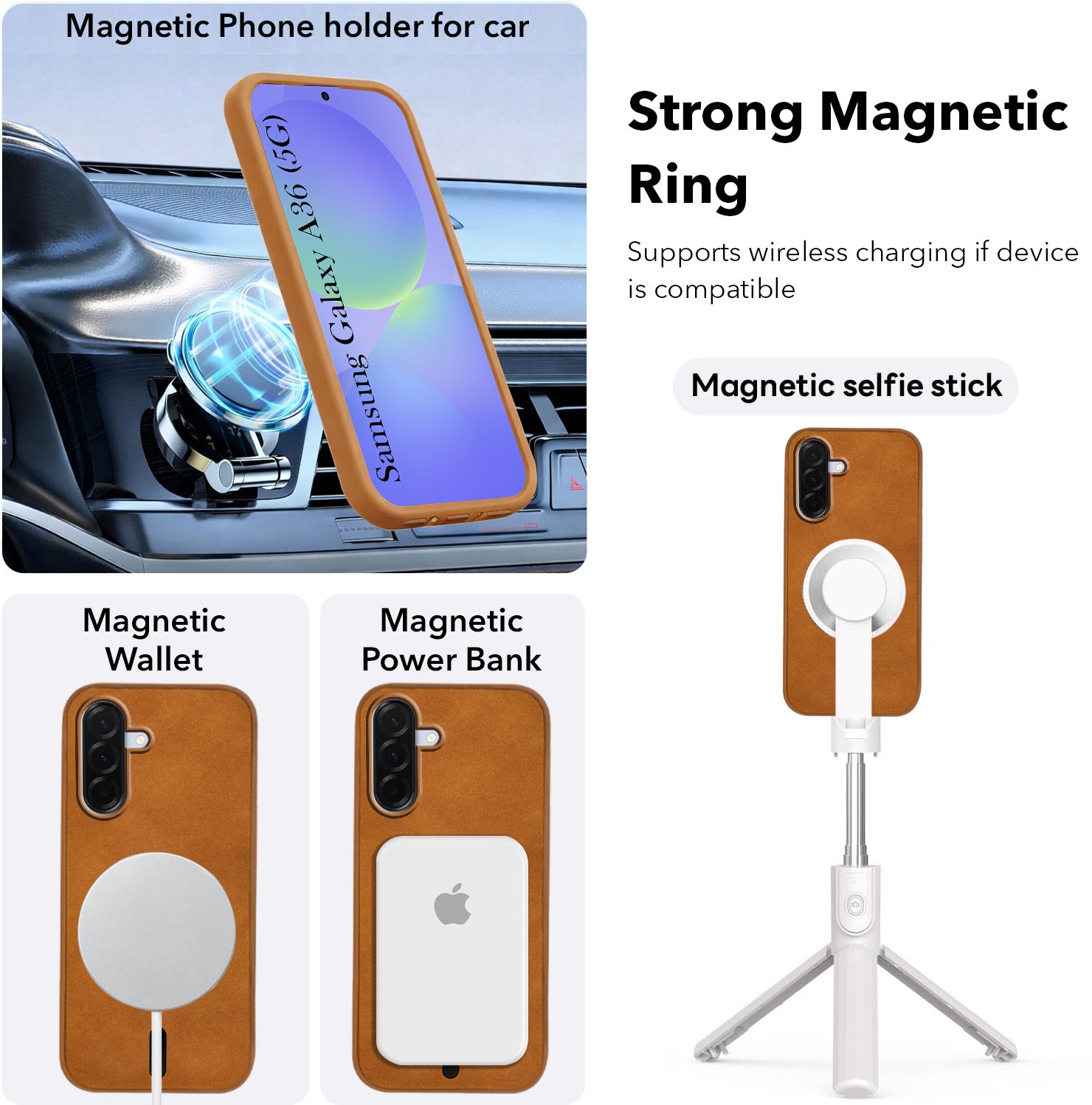 For Samsung Galaxy A36 5G Back Cover Case Leather Finish (MagSafe Compatible Wireless Charging | Soft Touch | Camera Bump Protection)