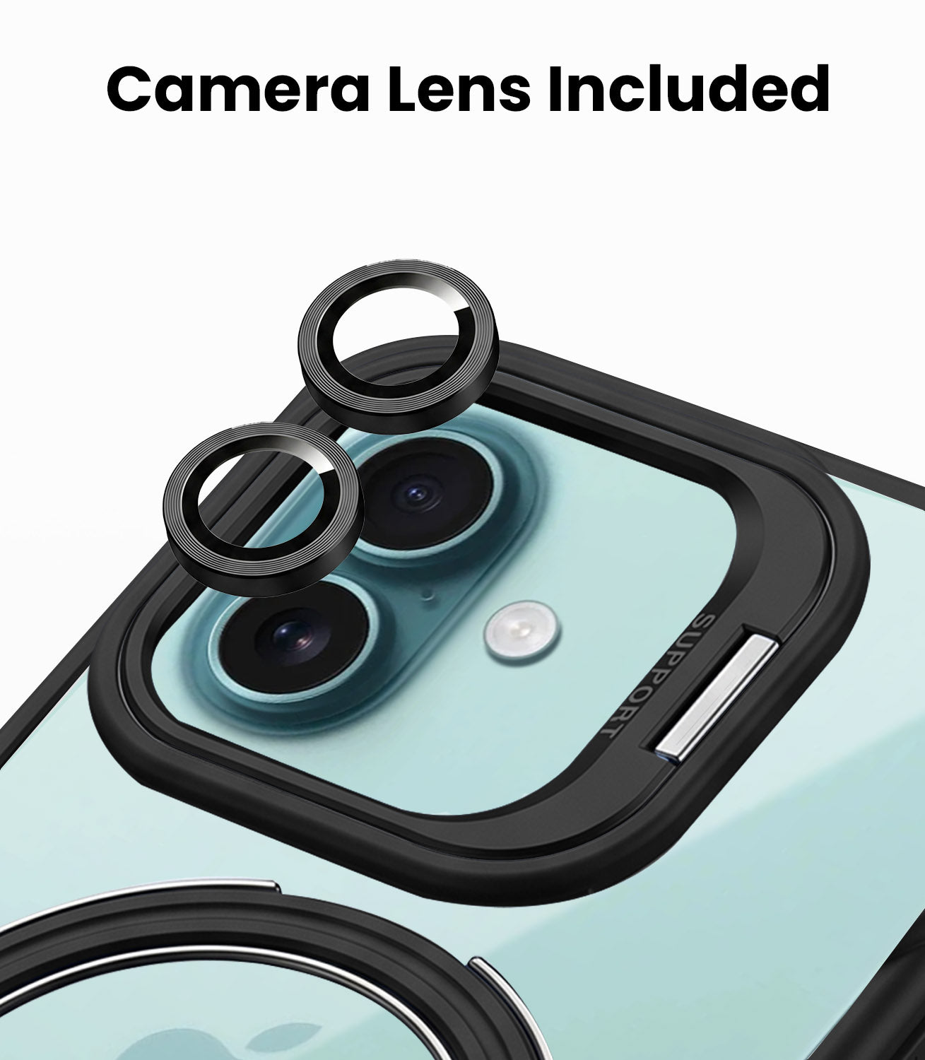 For Apple iPhone 16 Back Cover Case Crystal (Lifetime Anti Yellow | Magnetic Ring Stand | Camera Lens Protection | MagSafe Compatible)