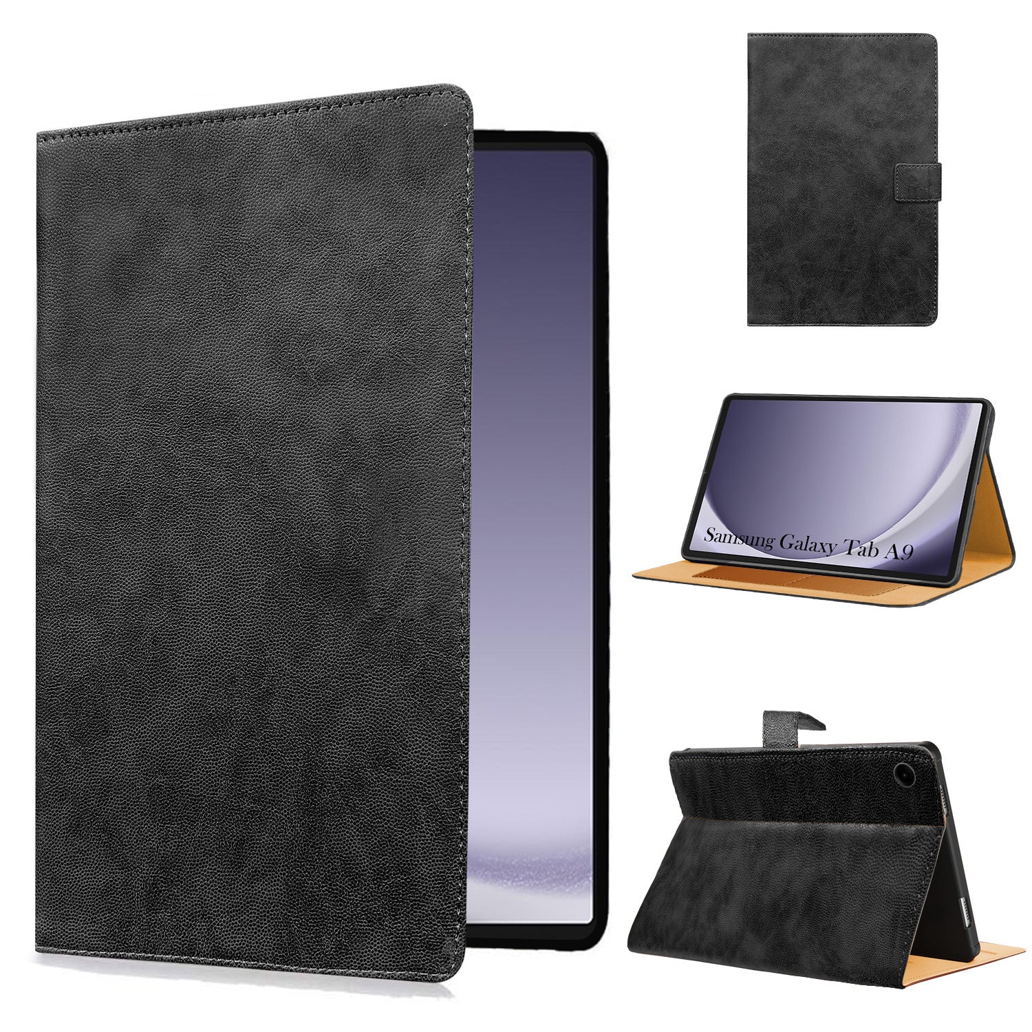 For Samsung Galaxy Tab A9 8.7 Inch SM-X110/X115 Flip Cover Folio Cover (PU Matte Leather | Multi-Angle Smart Stand | Card Storage Slots | Silicone Back Pouch)