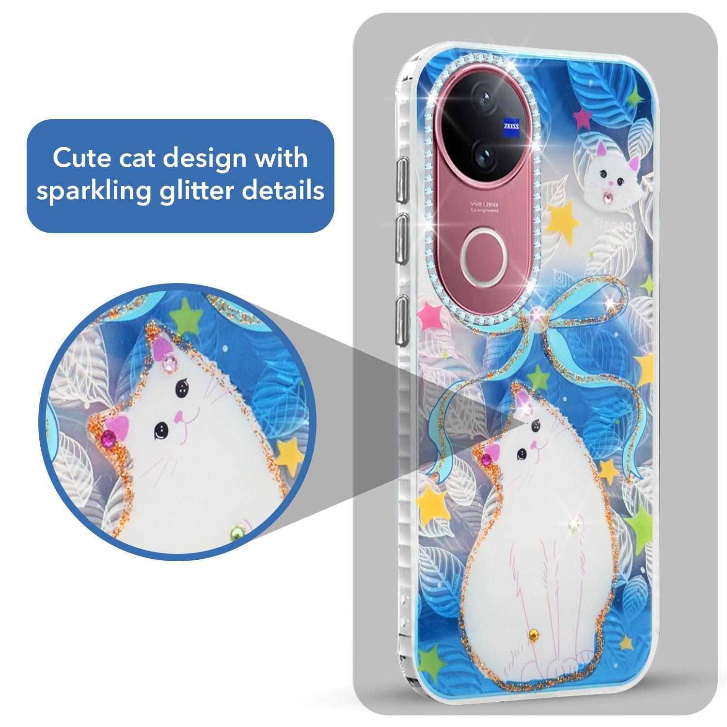 For Vivo V50 | Vivo V50e Back Cover Case (Luxury Floral Glitter Cute Butterfly | Diamond Studded Camera Bump | Girls & Women Design)