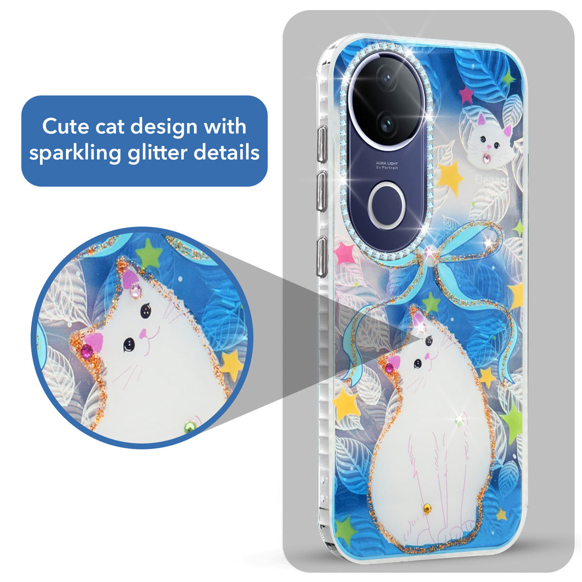 For Vivo T4R Back Cover Case (Luxury Floral Glitter Cute Butterfly | Diamond Studded Camera Bump | Girls & Women Design)