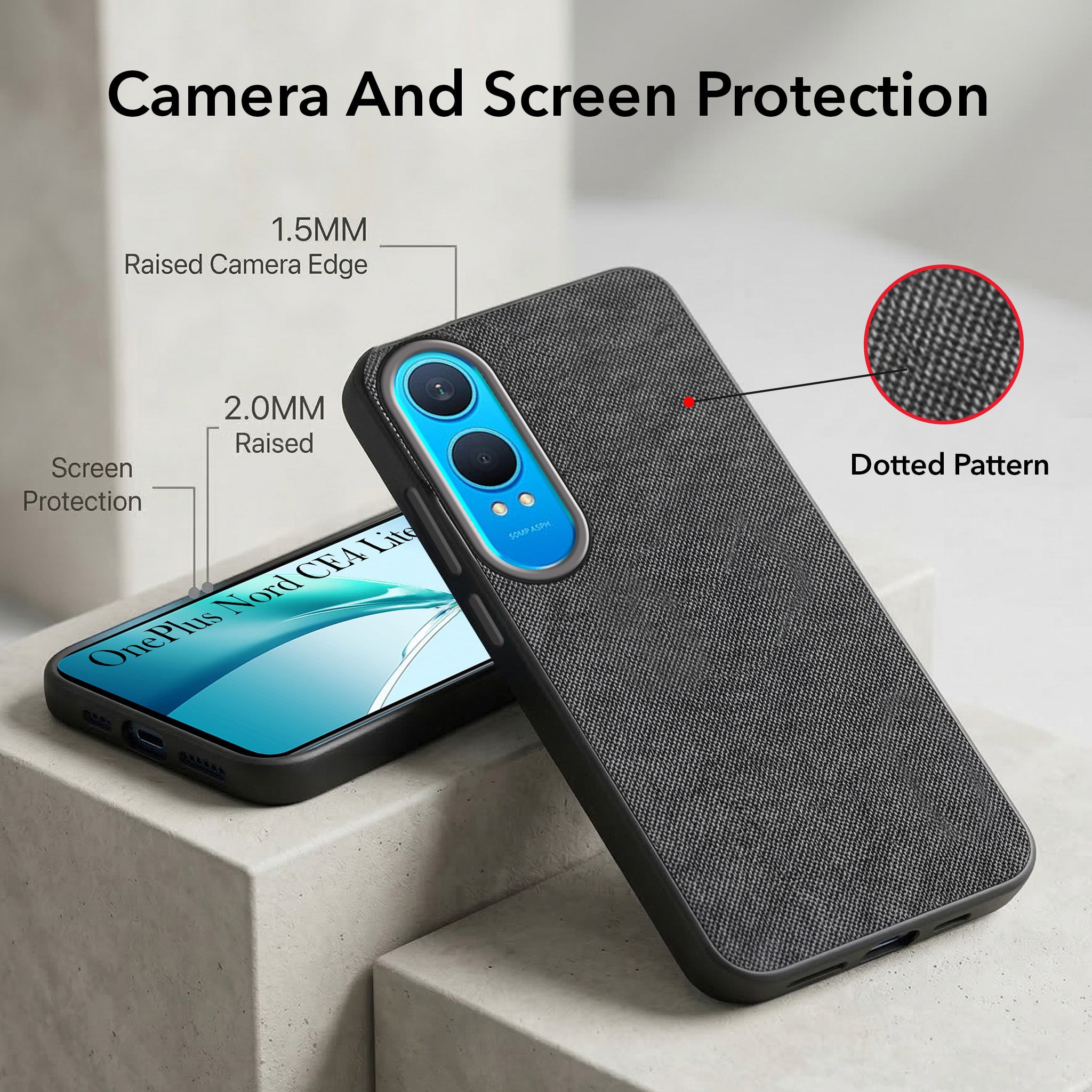 For OnePlus Nord CE 4 Lite Combo (Textured Grip Design | Micro-Fiber Cloth Inside | Oleophobic Coating Screen Glass)