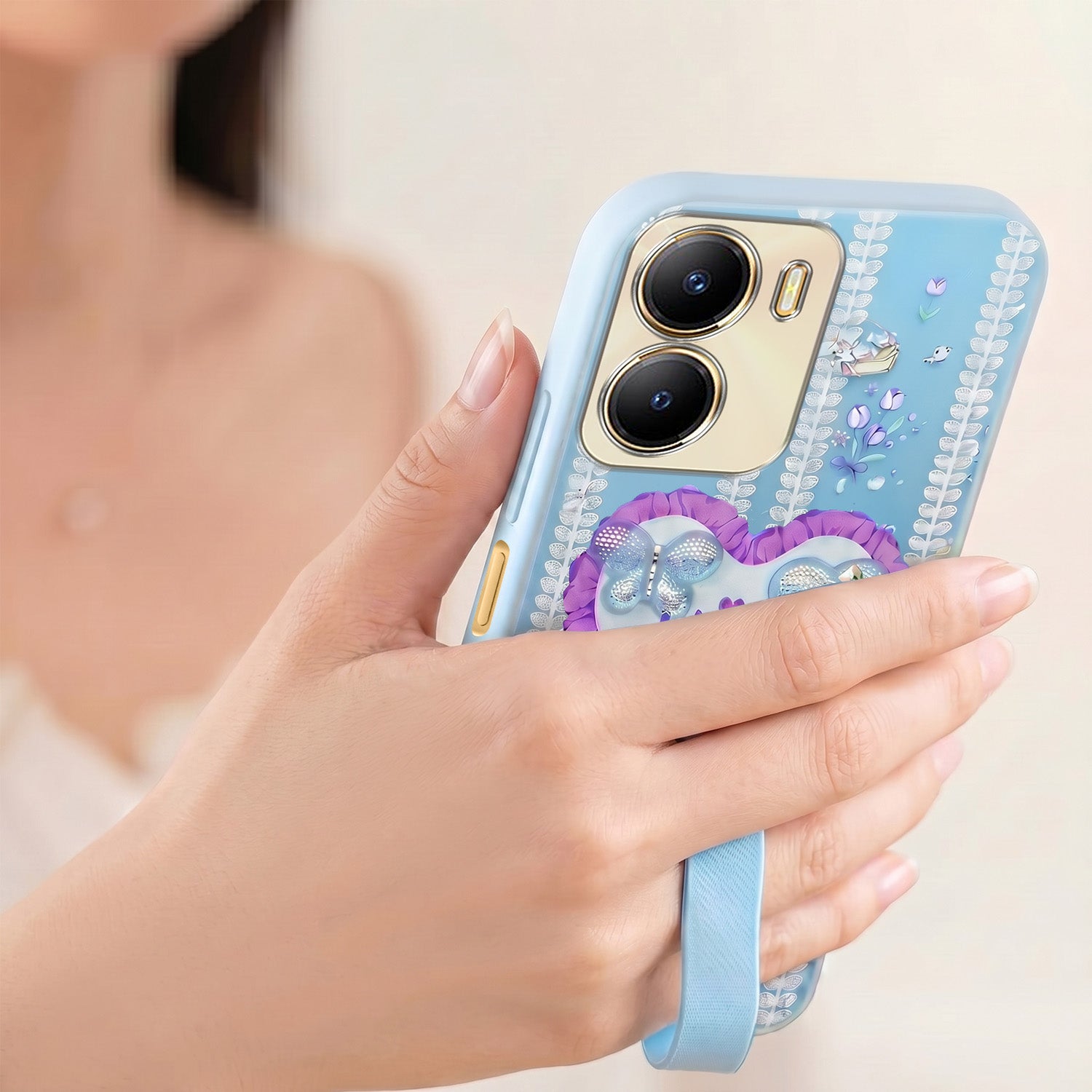 For Vivo Y56 5G Back Cover Case (3D Cute Heart Strap Holder | Camera Protection | Designer Girls Print)
