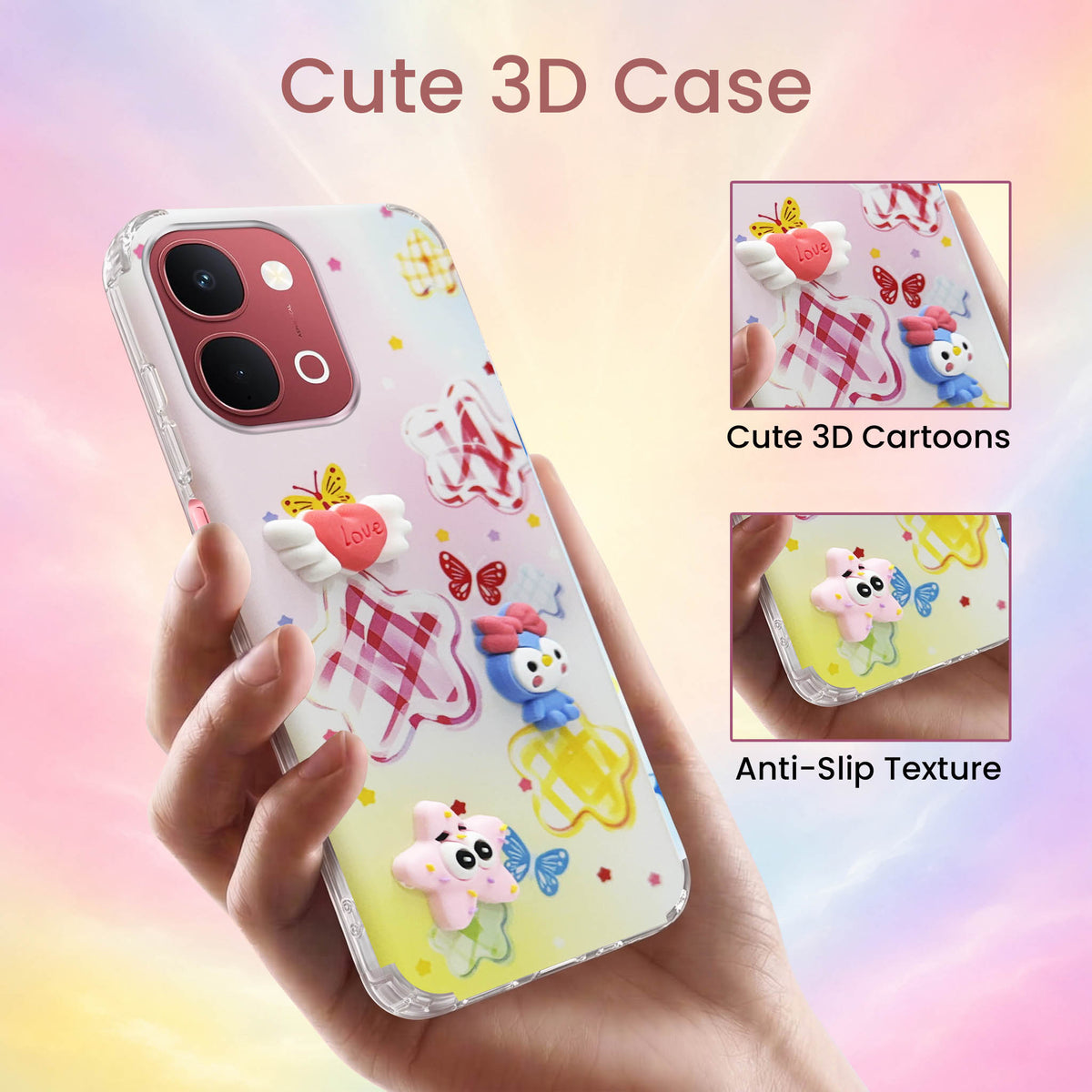 For Vivo Y31T 5G Back Cover Case (3D Cute Cartoons | Hard Back Side Soft | Matte Premium Finish | HD Printing)