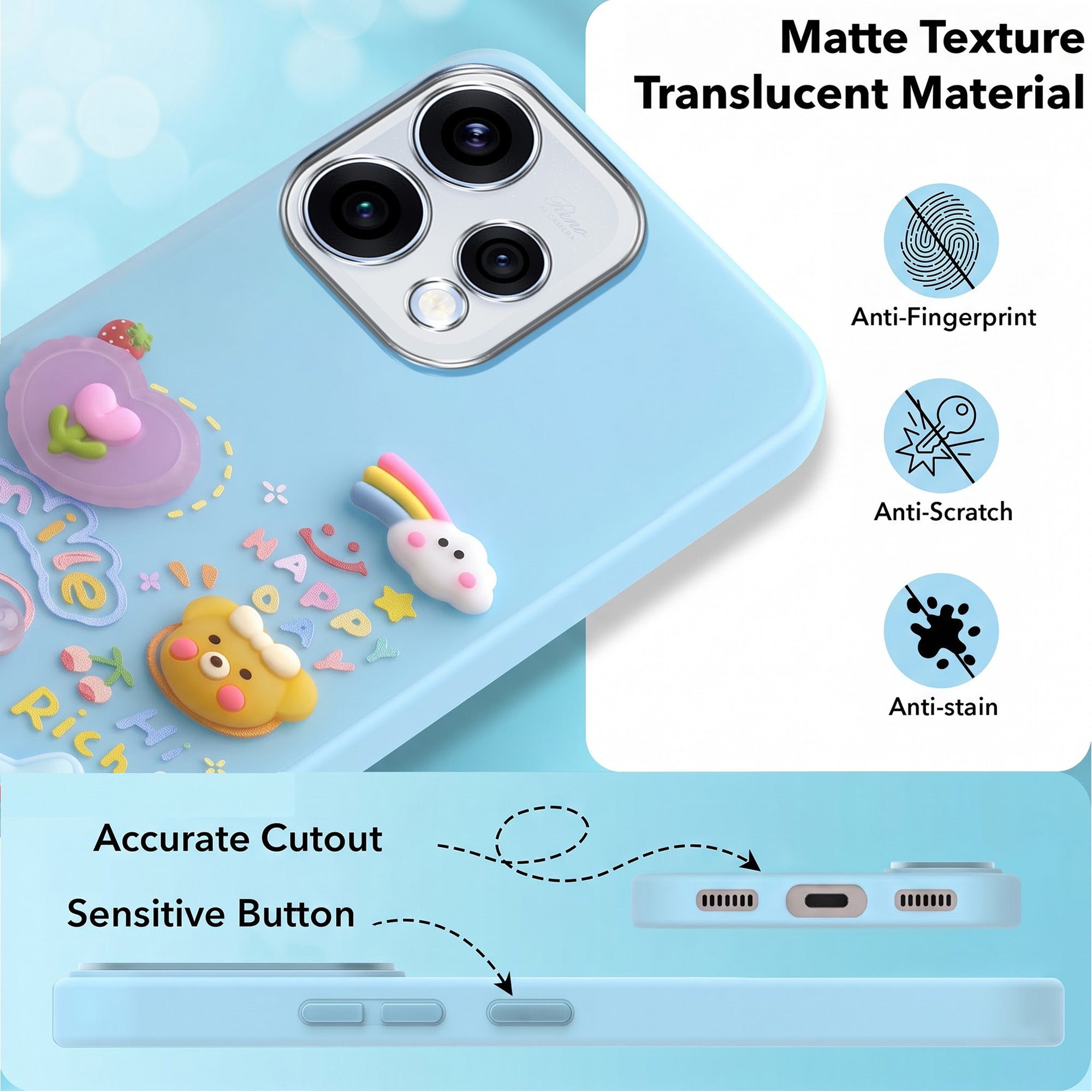 For Oppo Reno15 5G | Oppo Reno 15 5G Back Cover Case (3D Cute Cartoons | Hard Back Side Soft | Matte Premium Finish | HD Printing)