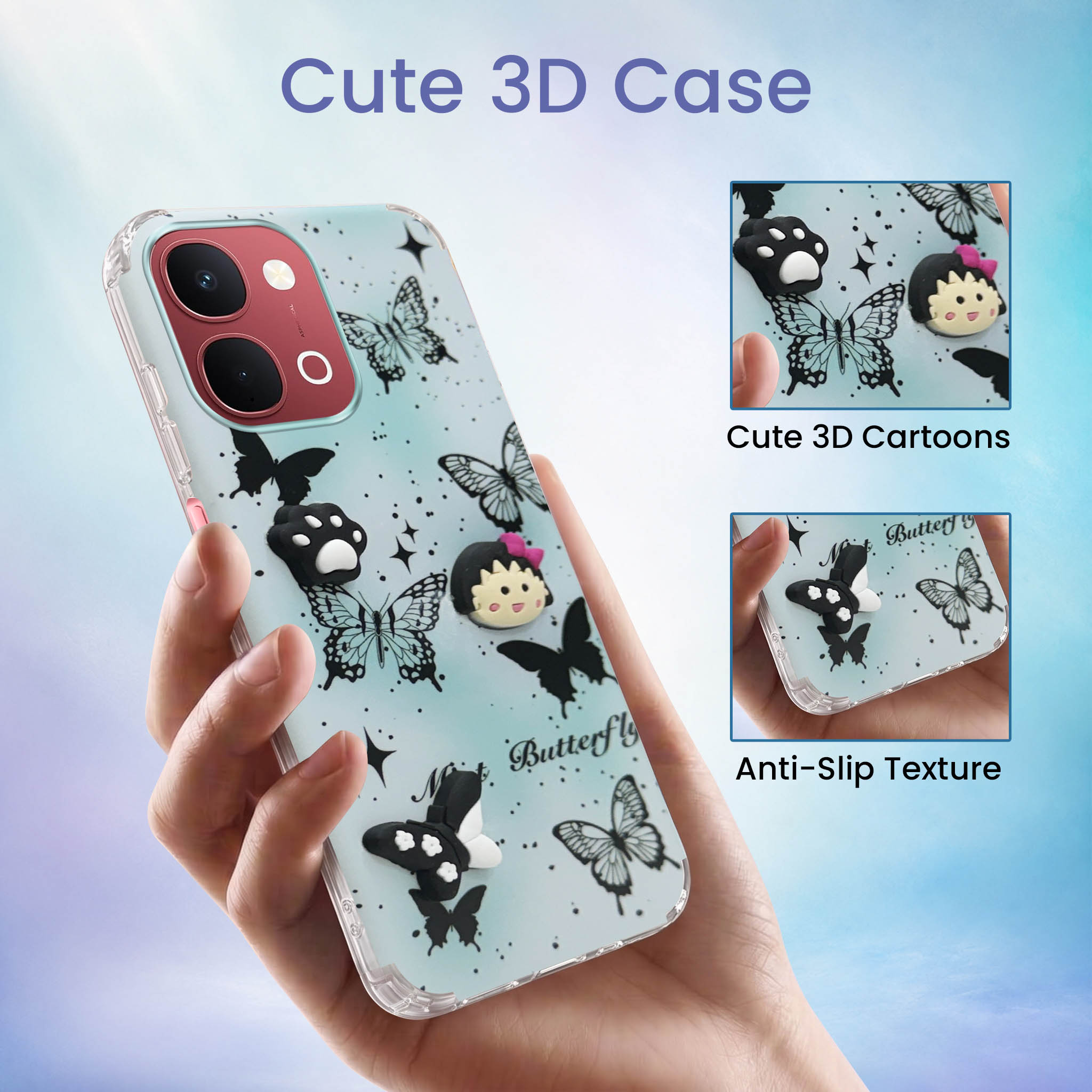 For Vivo Y31T 5G Back Cover Case (3D Cute Cartoons | Hard Back Side Soft | Matte Premium Finish | HD Printing)