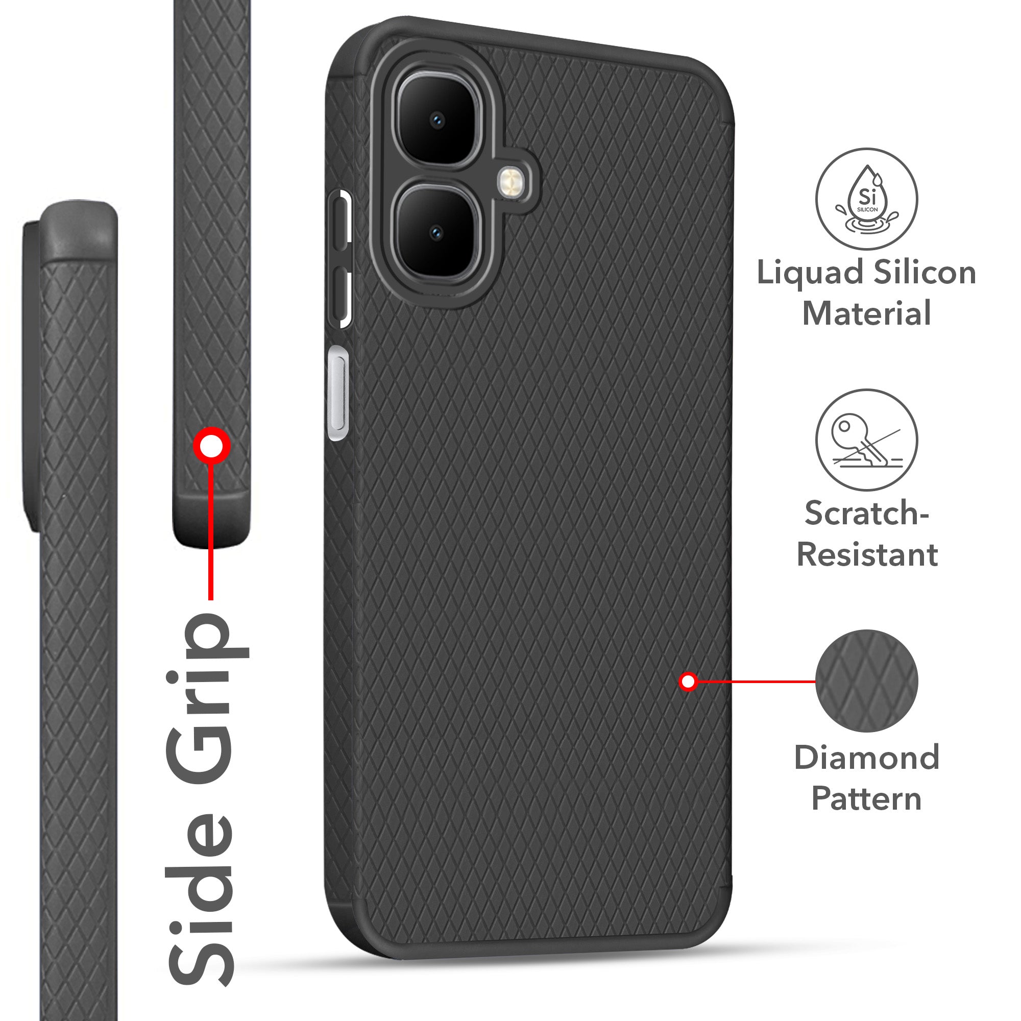 For Infinix Smart 10 Back Cover Case (Liquid Silicone | Side Grip | Camera Protection)