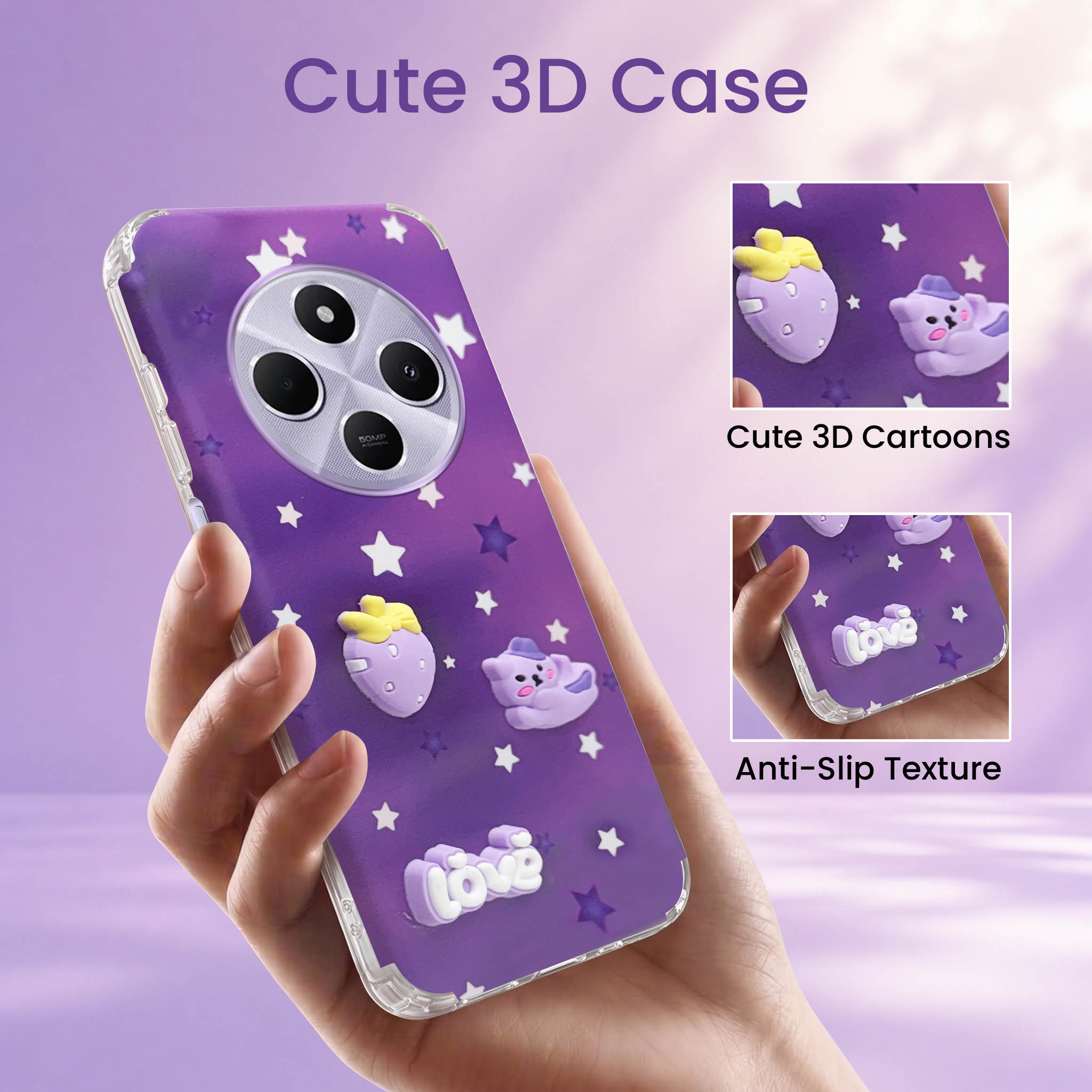 For Redmi A4 5G | Xiaomi Redmi 14C Back Cover Case (3D Cute Cartoons | Hard Back Side Soft | Matte Premium Finish | HD Printing)
