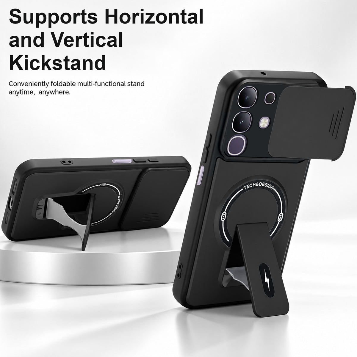 For Vivo T4x | Vivo Y31 Pro Back Case Cover Metallic (Hybrid Armor Kickstand | Sliding Shutter Camera Protection | MagSafe Compatible)