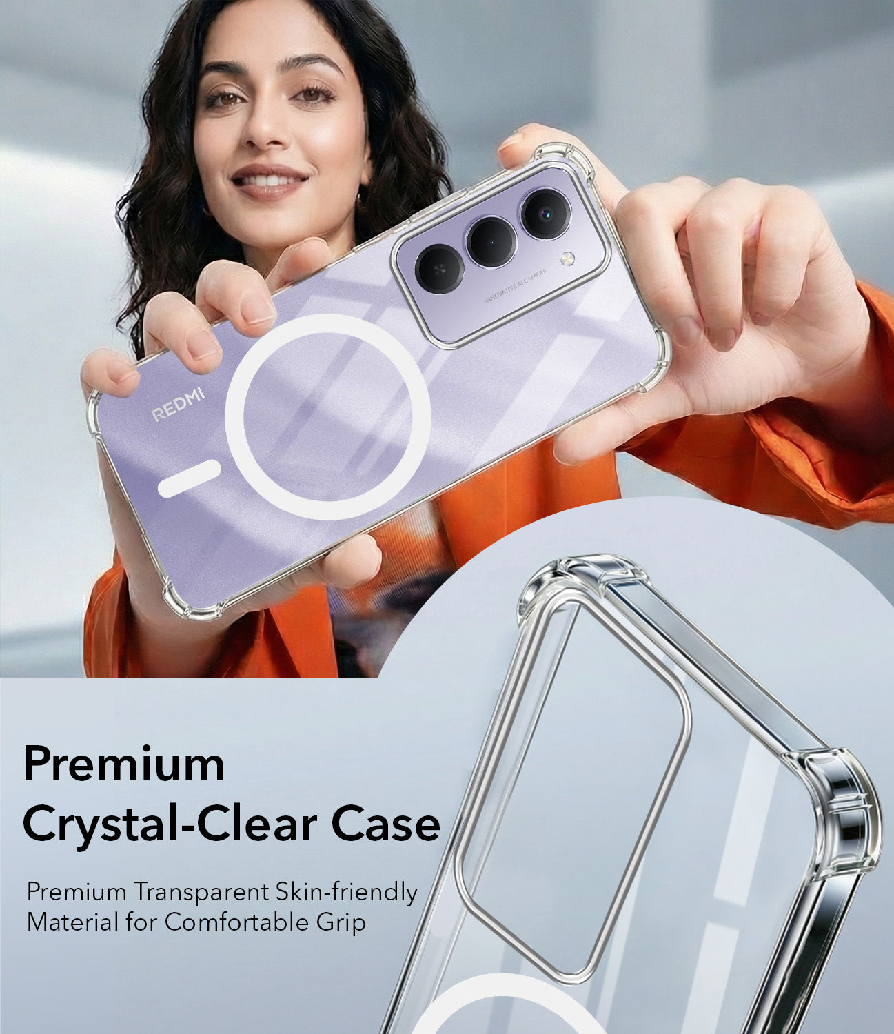 For Redmi 15 Back Cover Shockproof Crystal-Clear (Magsafe Wireless Support | Drop & Camera Protection | Hard Polycarbonate)
