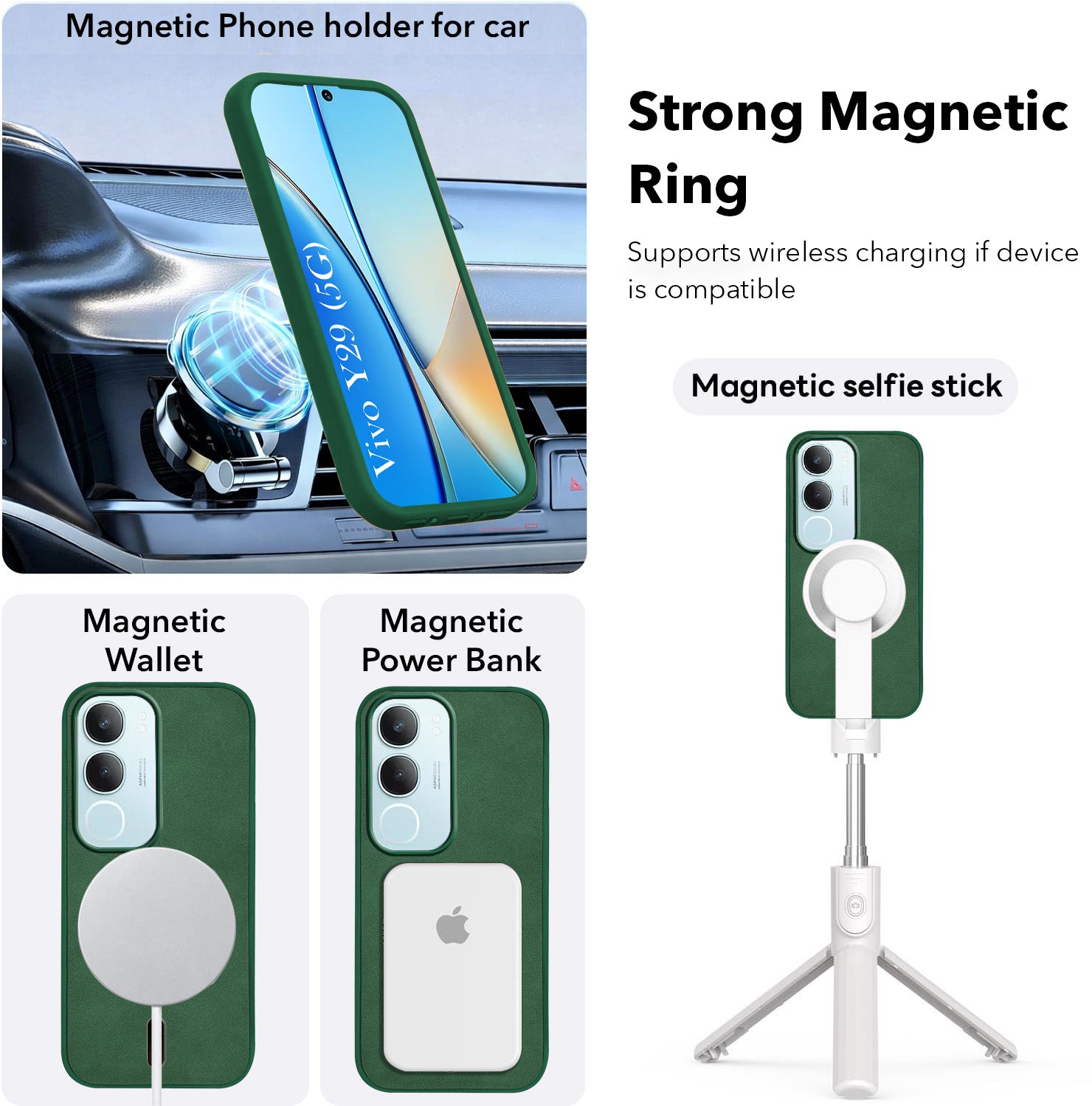 For Vivo Y29 Back Cover Case Leather Finish (MagSafe Compatible Wireless Charging | Soft Touch | Camera Bump Protection)