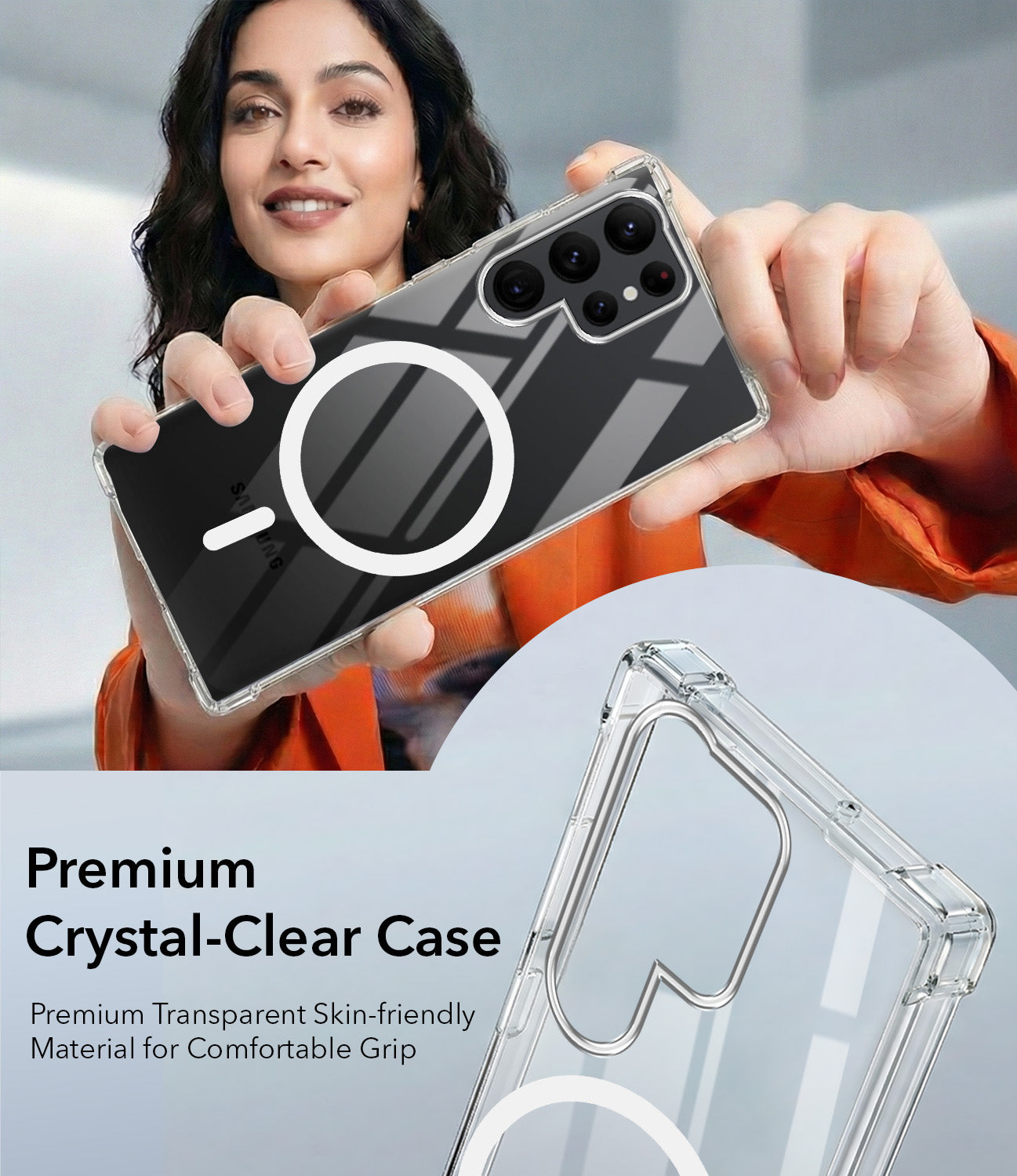 For Samsung Galaxy S22 Ultra 5G Back Cover Shockproof Crystal-Clear (Magsafe Wireless Support | Drop & Camera Protection | Hard Polycarbonate)