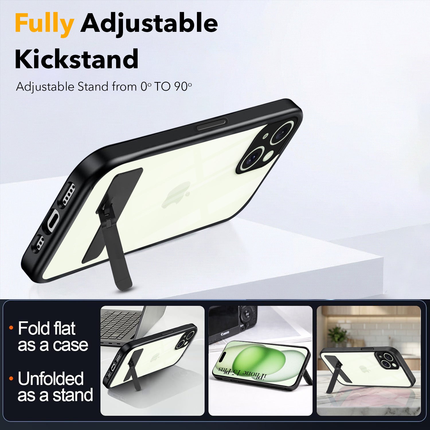 For Apple iPhone 15 Plus Back Cover Case (Built-in Stand | Lifetime Anti Yellow | Kickstand Shockproof | Camera Protection | MagSafe Compatible)