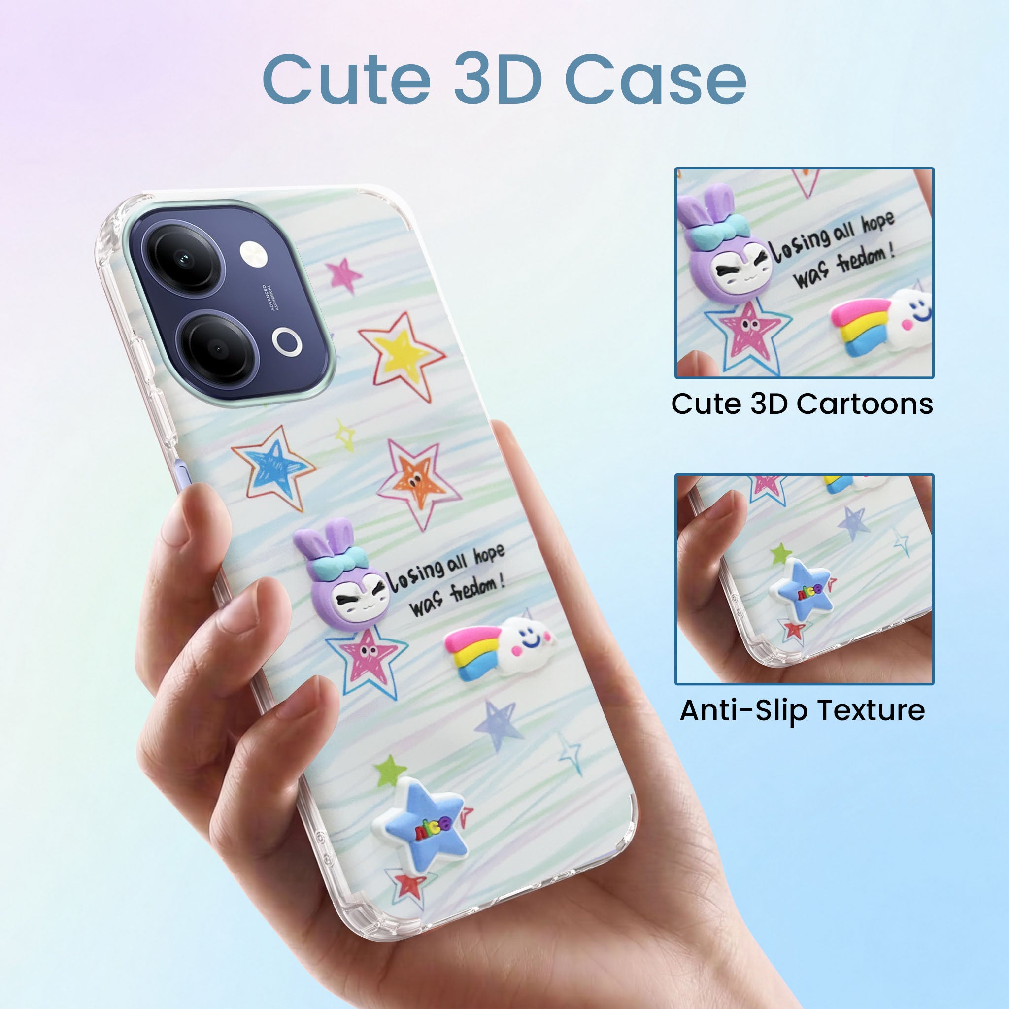 For Vivo Y11 | Vivo Y21 5G Back Cover Case (3D Cute Cartoons | Hard Back Side Soft | Matte Premium Finish | HD Printing)