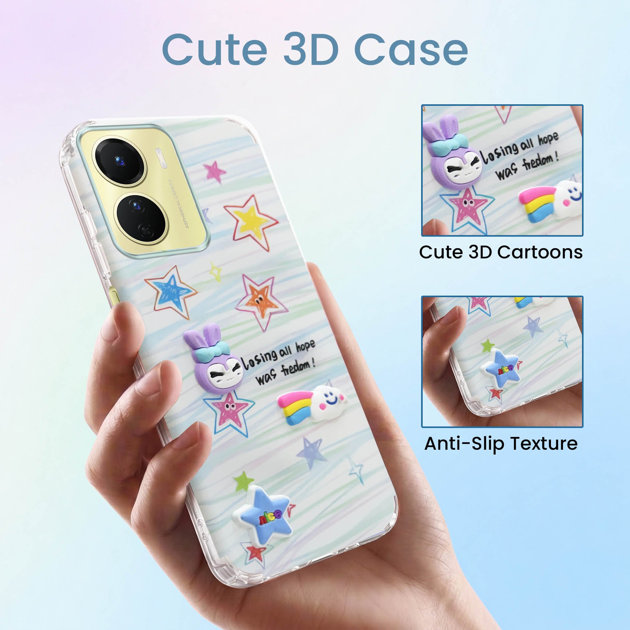 For Vivo Y16 Back Cover Case (3D Cute Cartoons | Hard Back Side Soft | Matte Premium Finish | HD Printing)