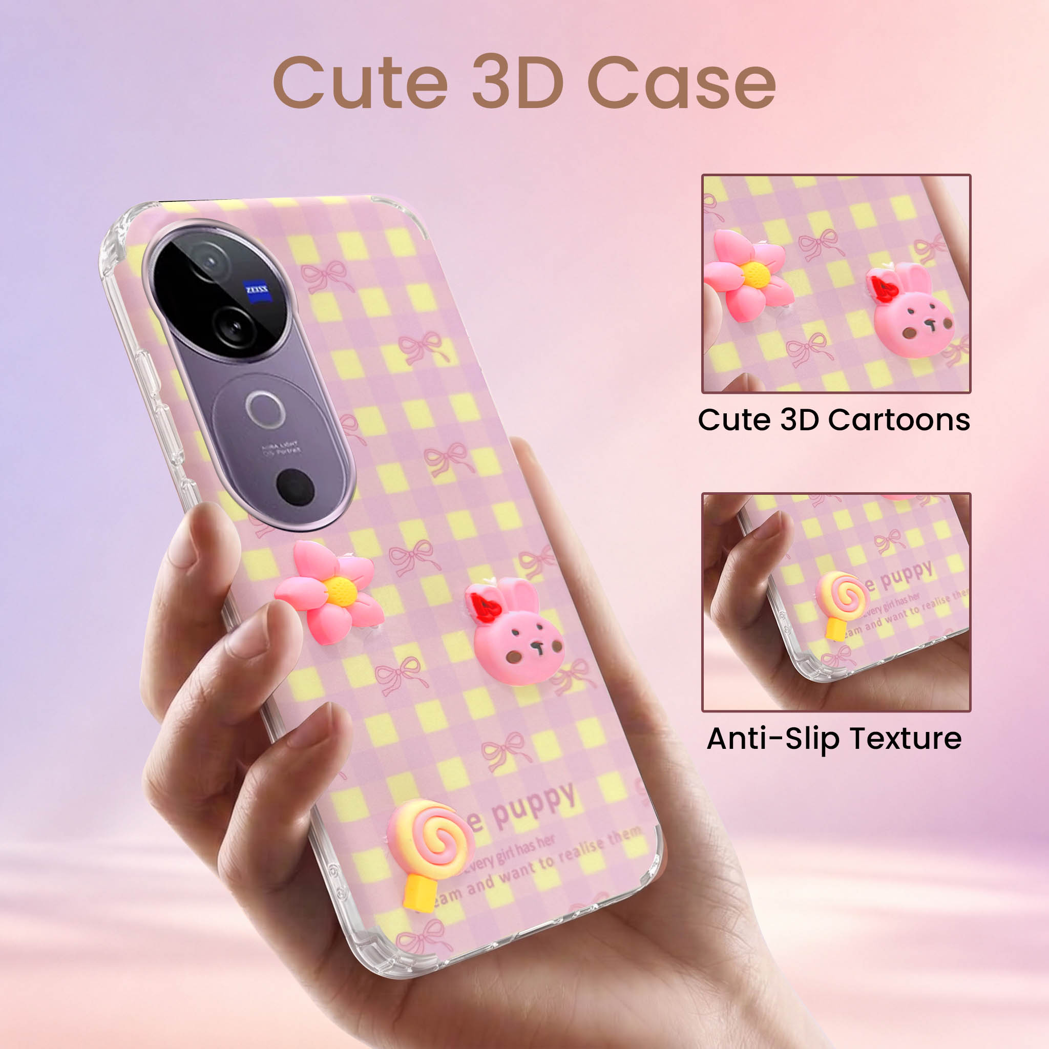 For Vivo V40 | Vivo V40 Pro 5G Back Cover Case (3D Cute Cartoons | Hard Back Side Soft | Matte Premium Finish | HD Printing)