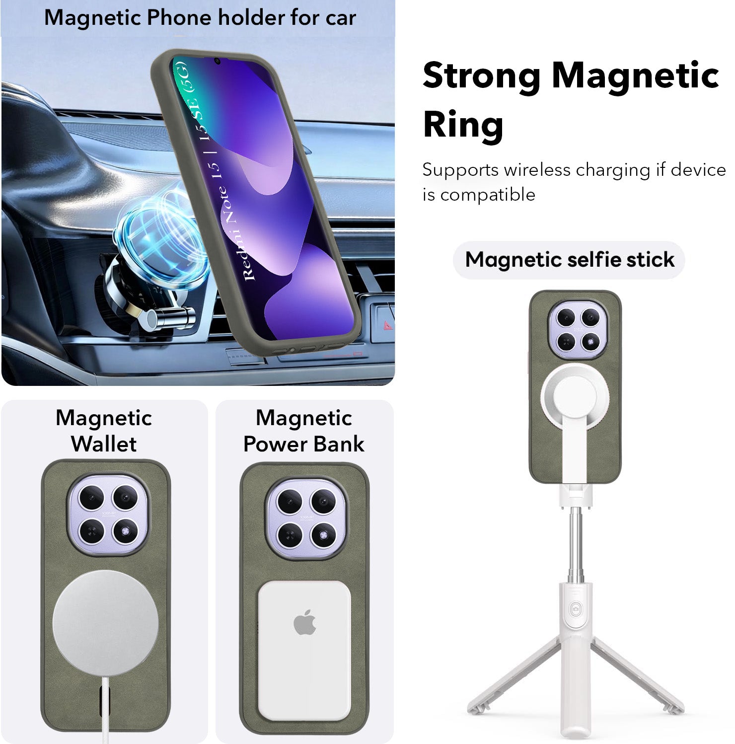 For Xiaomi Redmi Note 15 5G | Redmi Note 15 SE 5G Back Cover Case Leather Finish (MagSafe Compatible Wireless Charging | Soft Touch | Camera Bump Protection)