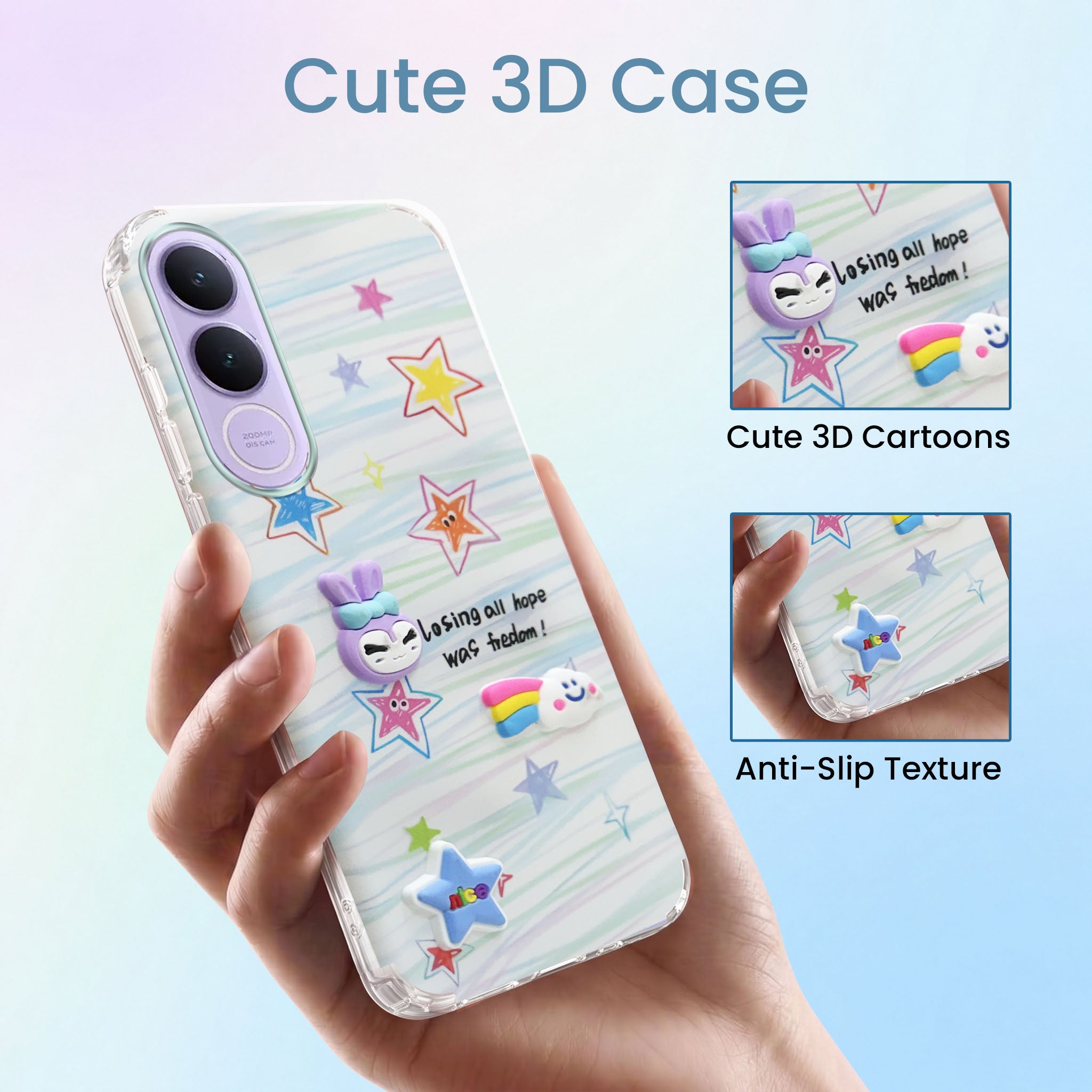For Vivo V70 FE 5G Back Cover Case (3D Cute Cartoons | Hard Back Side Soft | Matte Premium Finish | HD Printing)