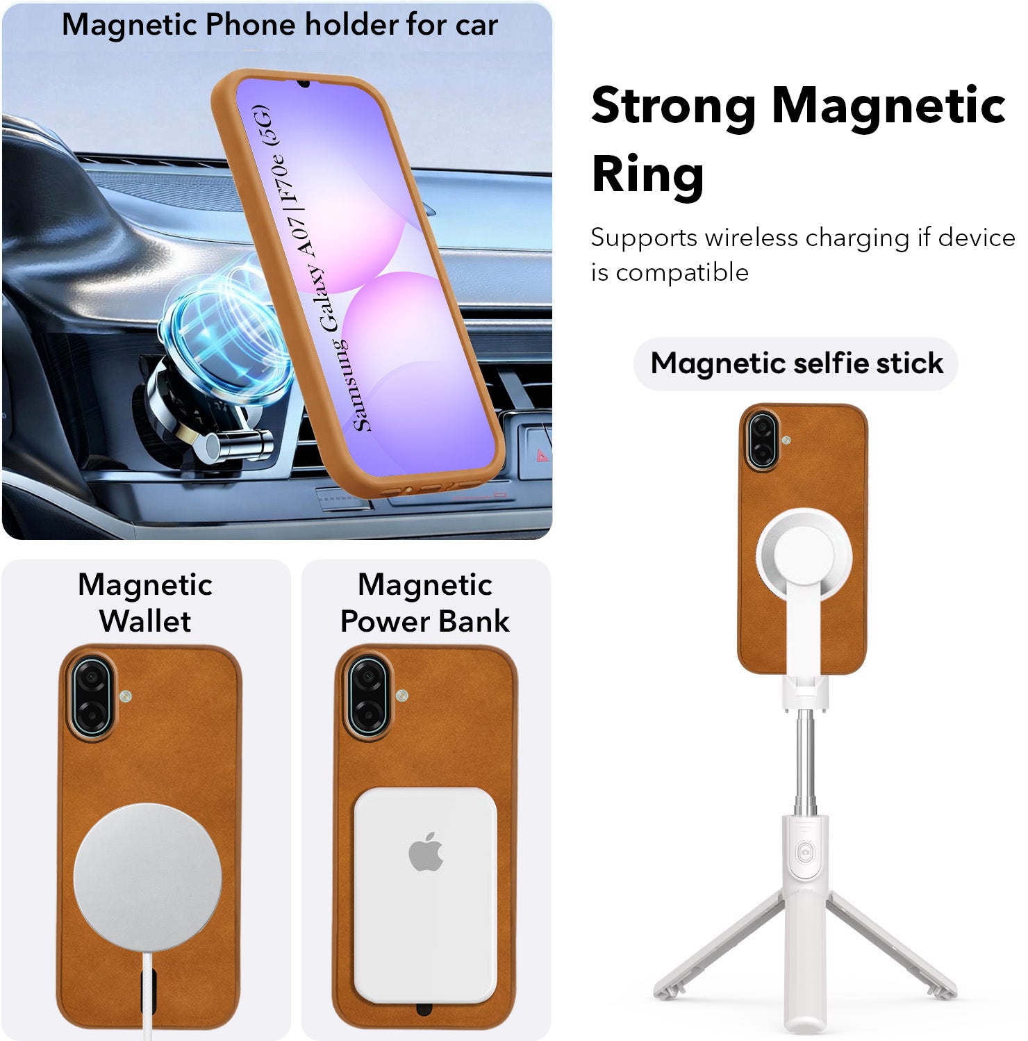For Samsung Galaxy A07 5G | F70e 5G Back Cover Case Leather Finish (MagSafe Compatible Wireless Charging | Soft Touch | Camera Bump Protection)